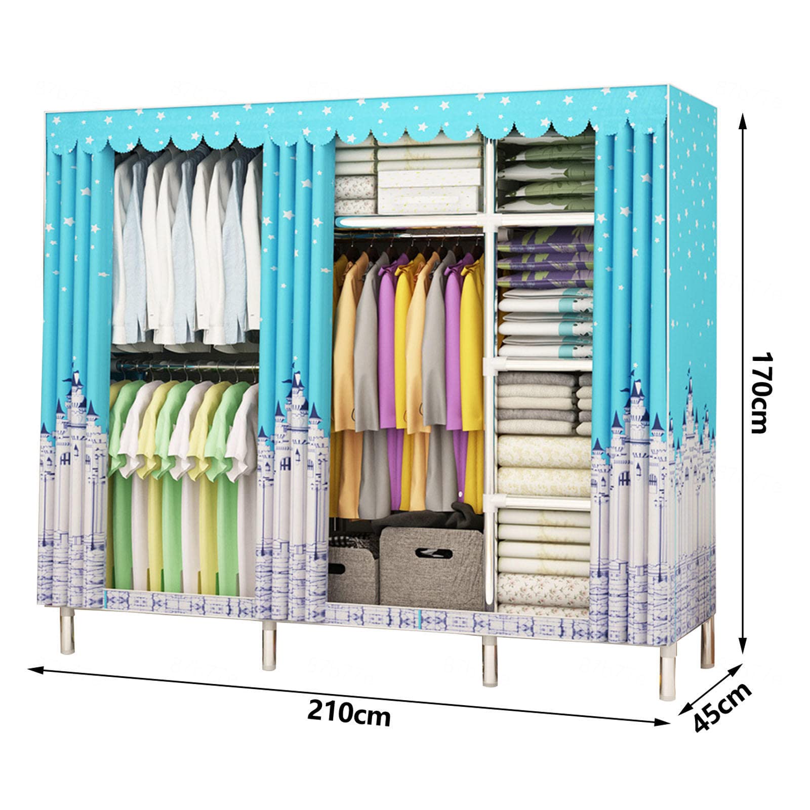 Kleiderschrank, tragbare Kleiderschrankregale aus Segeltuch mit Kleiderstange und Stoffbezug, Kleiderschrank-Aufbewahrungsorganisator für Schlafzimmer, Einfach zu montieren,F-210x4