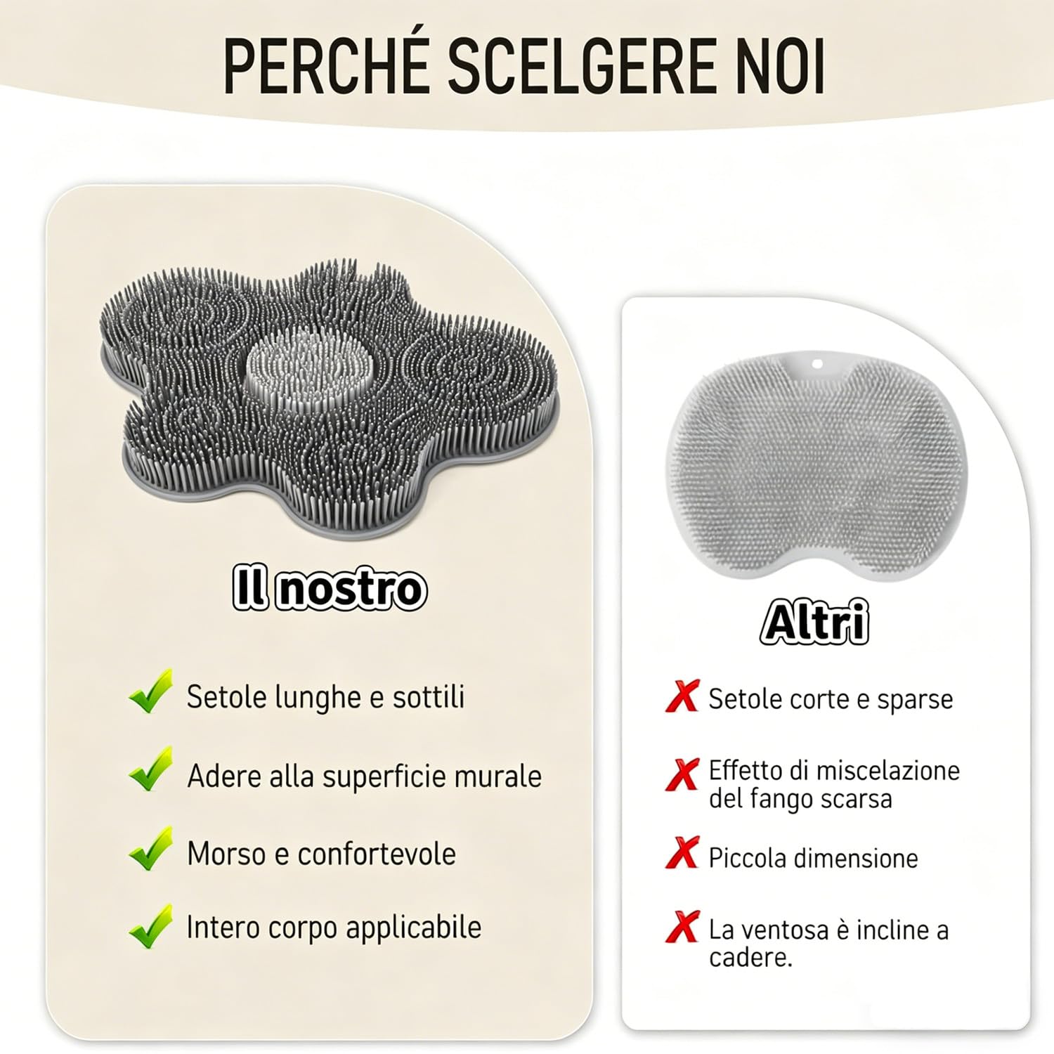 lavapiedi per Doccia, 14.2 * 11.2in Tappetino in Silicone per Doccia lavapiedi, Antiscivolo con Ventose per Lavapiedi, Spazzola per Piedi per Cura e Pulizia Profonda (Grigio)