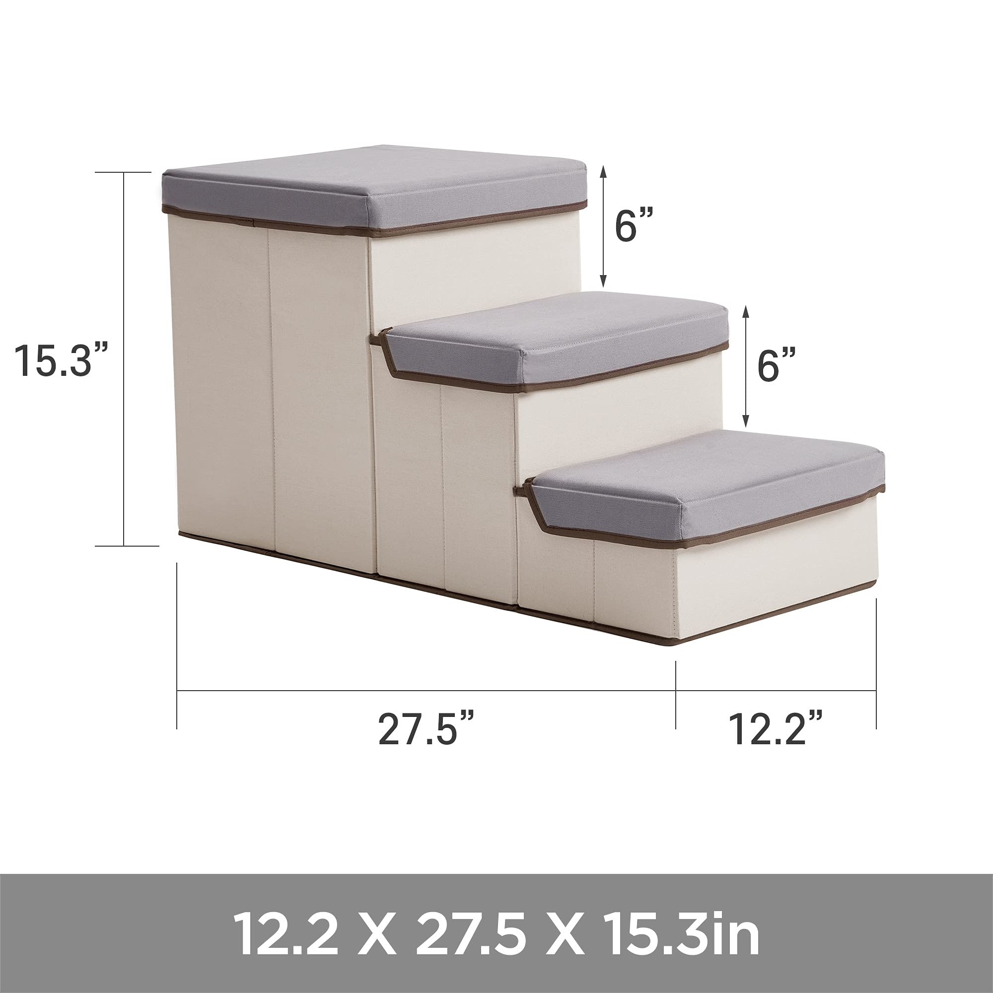 Woolly Pet in style Pet Storage Stepper, Foldable Multi Tier pet Stairs with Size of 20''x11''x12.5''(2T) / 27.5''x12''x15''(3T) can Hold up to 15lbs Small&Medium Size Dogs (Grey(3T), Solid)