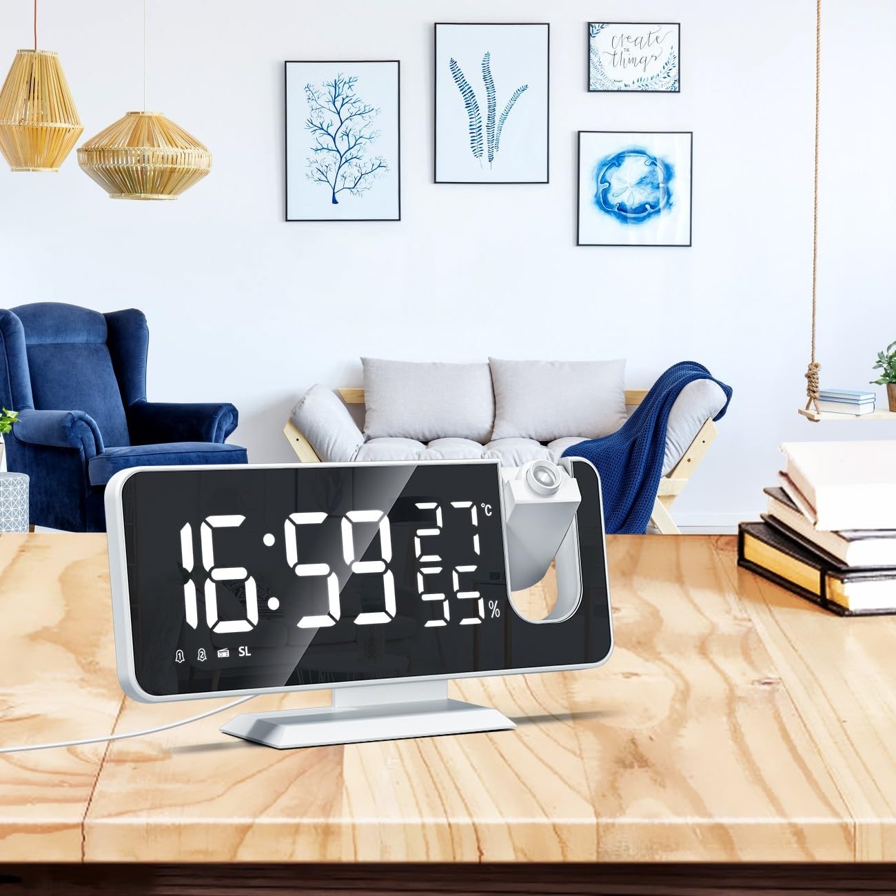 Réveil avec port de charge USB et minuterie de sommeil (texte noir + blanc)