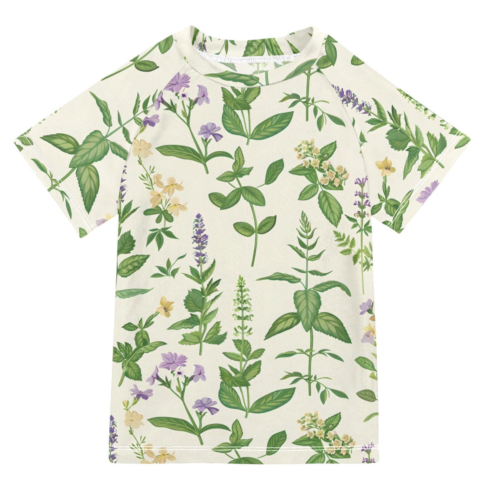 ALAZA Kids Rash Guard Boys Toddler Swim Shirts Short Sleeve Herbal Herbaceous UPF 50+ 3T