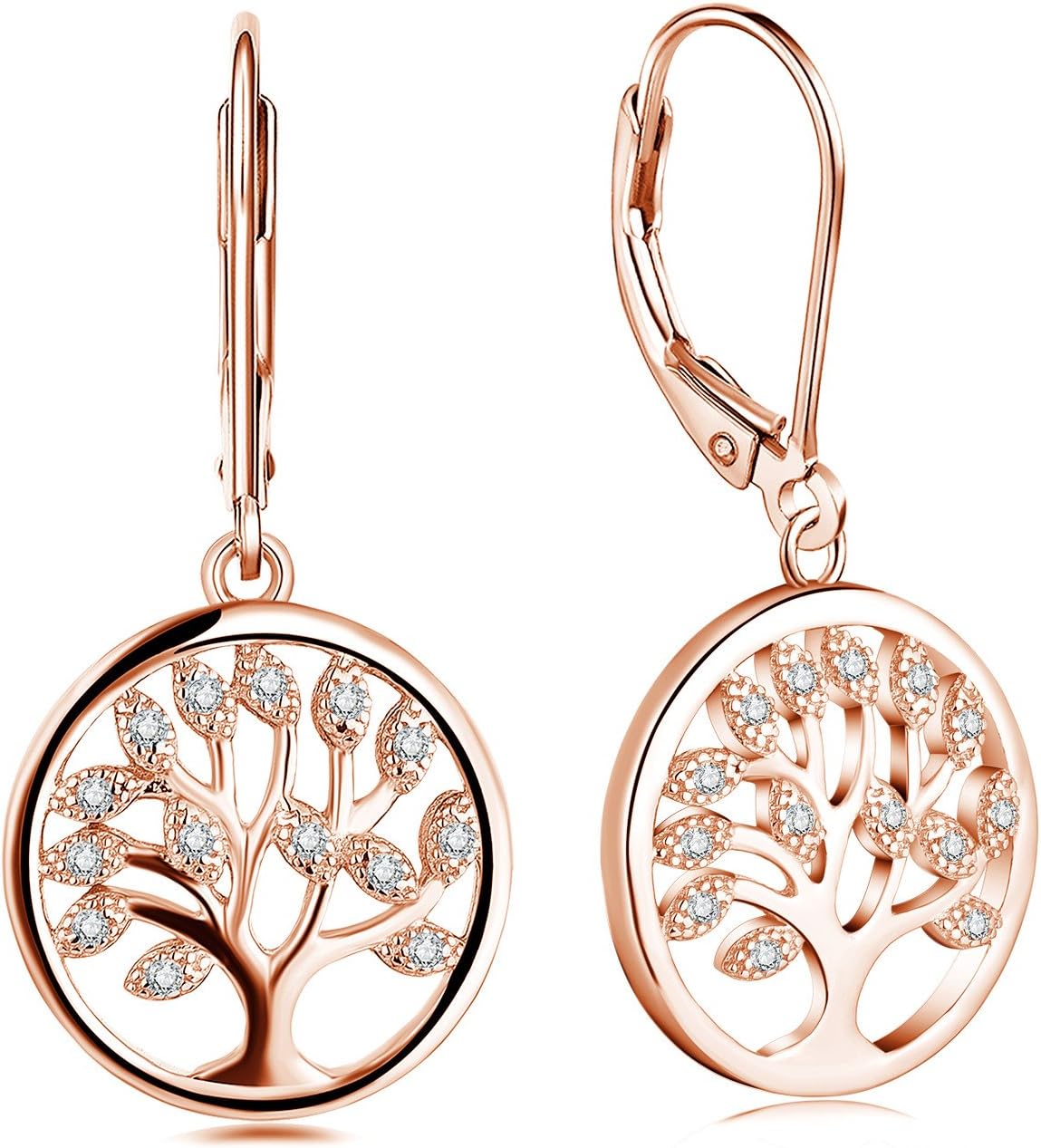 JO WISDOM 925 Sterling Silver Cubic Zirconia Tree of Life Earrings