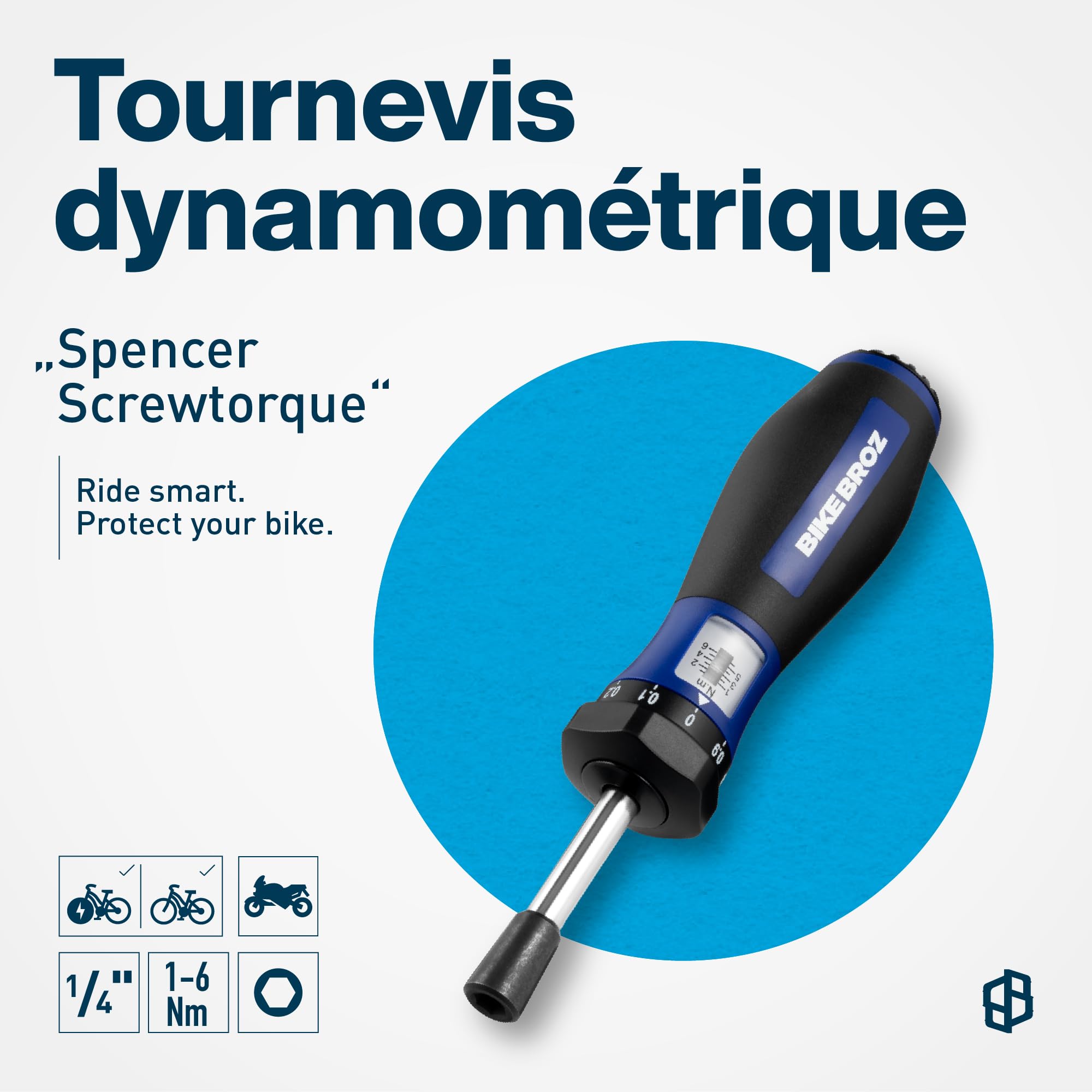 81664 Clé dynamométrique pour réparation de vélo et autres 1/4" Tournevis dynamométrique avec porte-embout et raccord droit 1-6 Nm | 70001