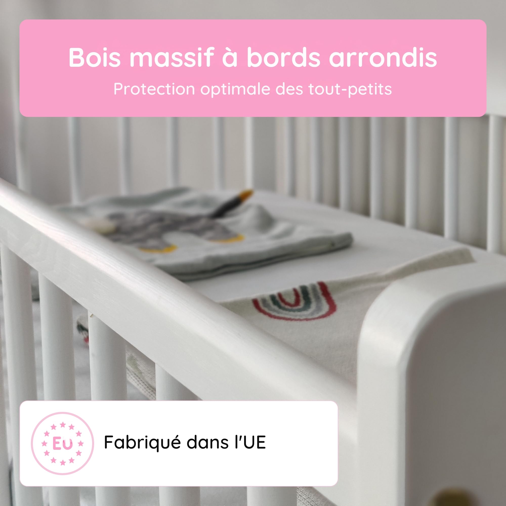 Lit Bébé 60x120 cm Lit à barreaux Évolutif Set Complet avec Matelas et Sommier 3 Hauteurs Tiroir, Barreaux Amovibles | Pin Massif Blanc