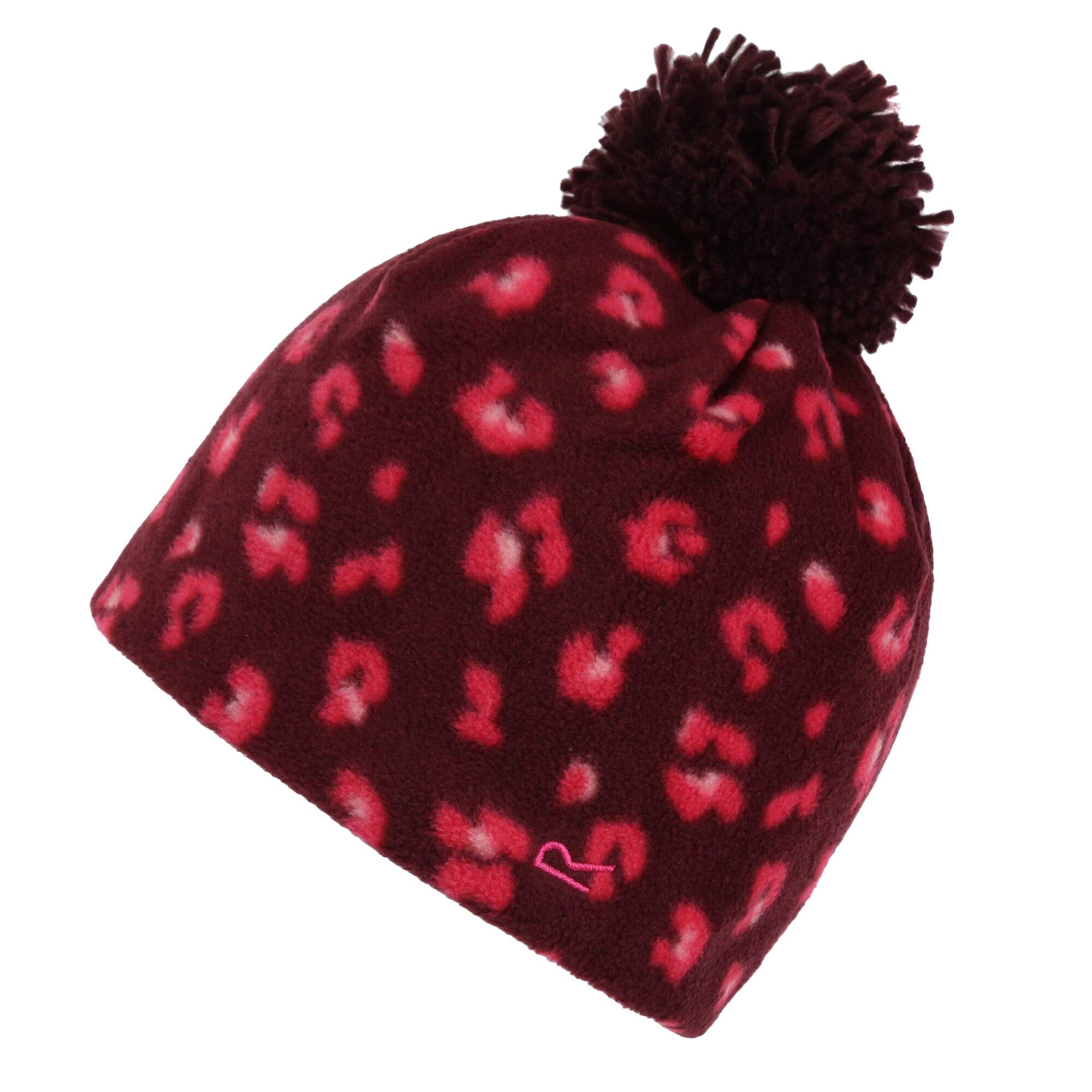 Regatta Fallon Hat Printed Polyester Mirofleece And Knitted Pom Headwear - Fig Leopard, 7-10