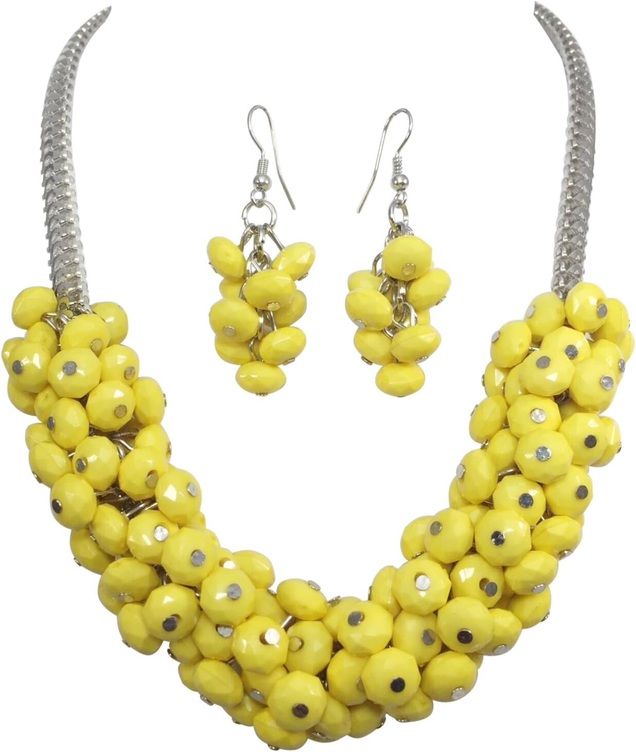 Gypsy Jewels Fun Cluster Beads Silver Tone Bib Statement Necklace & Dangle Earrings Set