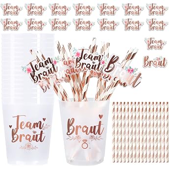 iZoeL Set of 16 JGA Cups Bride Team Cups Straws Stickers Rose Gold