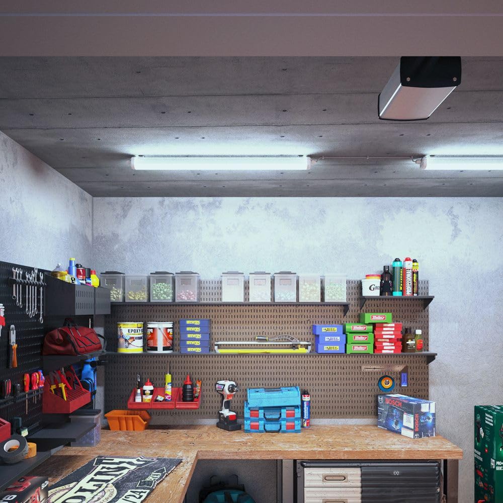 HOFTRONIC - 4x Plafoniera LED Impermeabile per soffitto IP65 150 cm - 48 W 5760 Lumen - 6400 K luce Bianca Fredda - Collegabili - IK07 - Lampada per Garage Cucina Officina Ufficio Bagno Magazzino