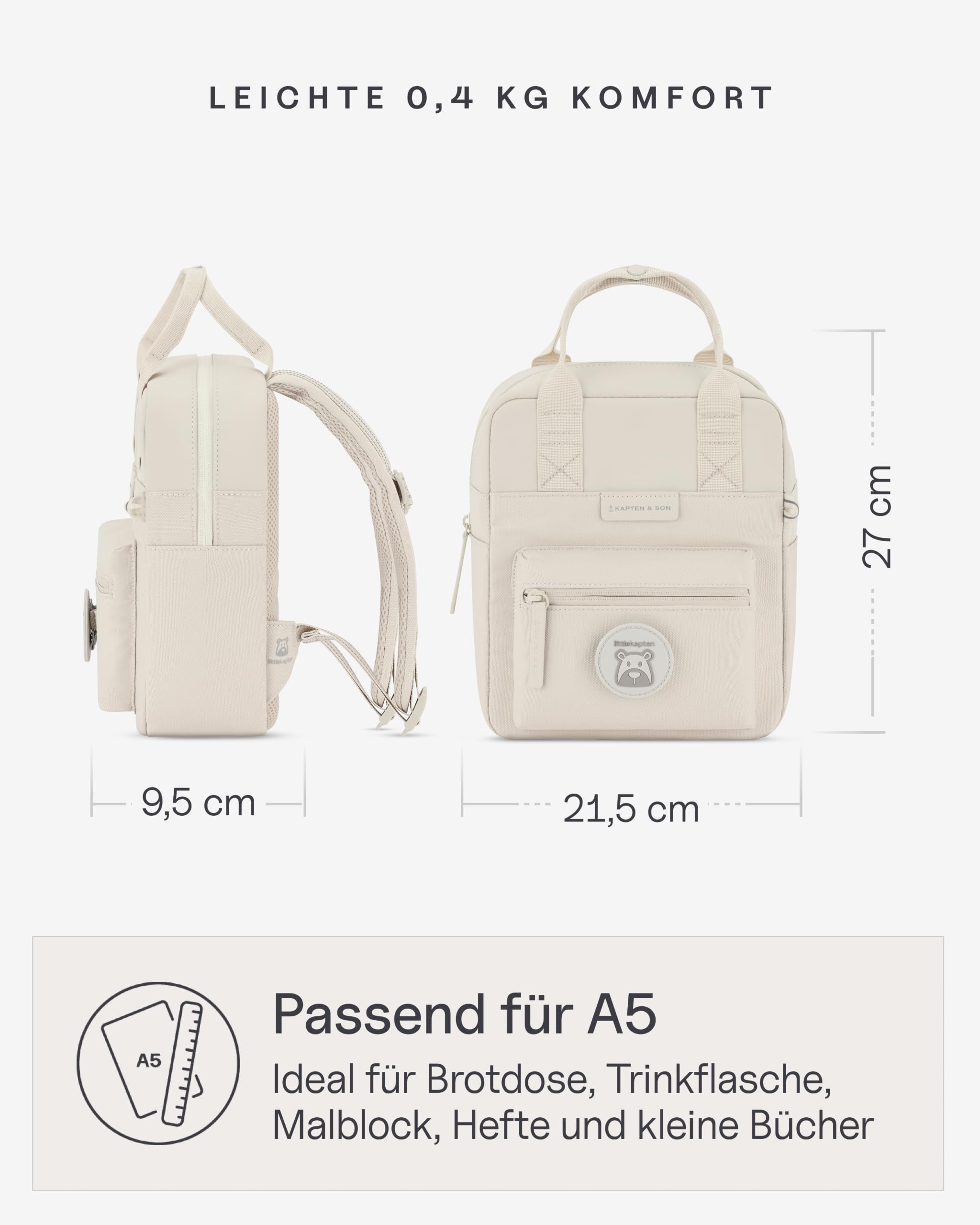 Kapten & Son Rucksack Bergen Kids Sandstone | Kinderrucksack Beige für Kita & Freizeit (4,5 L Volumen; DIN A5) | austauschbare Patches, reflektierende Details, Brustgurt | Jungen & Mädchen (2-5 Jahre)