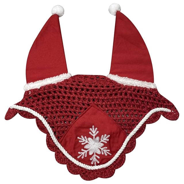 Horses Gorro antimoscas Christmas Fluffi PonPon rojo completo para caballos, ligero y transpirable