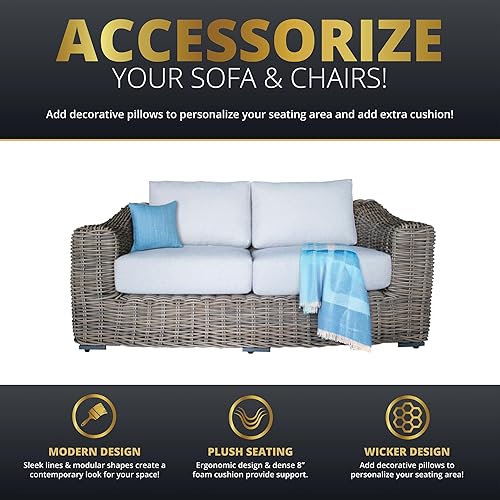 Miniatura 5 de Juego de muebles de mimbre para patio, 4 piezas, muebles de exterior con sofá de mimbre con mesa auxiliar, sofá biplaza acolchado, resistente a todo