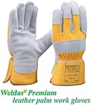 Weldas® premium leather palm work gloves, Heavy duty rubberized 7.5cm long safety cuff, Yellow, 10-2209