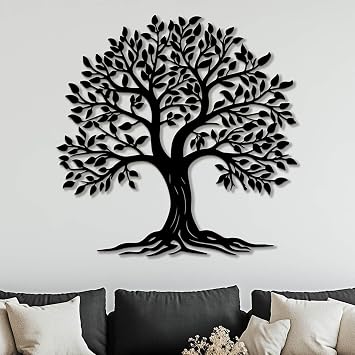 Flewfar Metal Tree of Life Wall Art, Outdoor Indoor Family Tree Metal Wall Decor, Large Tree of Life Wall Art Living Room Decorations Black, 19" x 19" / 47 x 47cm