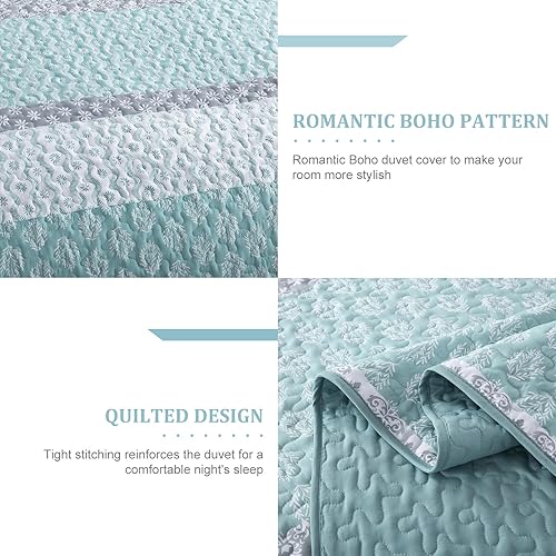 Miniatura 4 de Cottolester Juego de edredón Aqua tamaño Queen bohemio a rayas, juego de ropa de cama de microfibra suave y ligera de 96 x 90 pulgadas (3 piezas)
