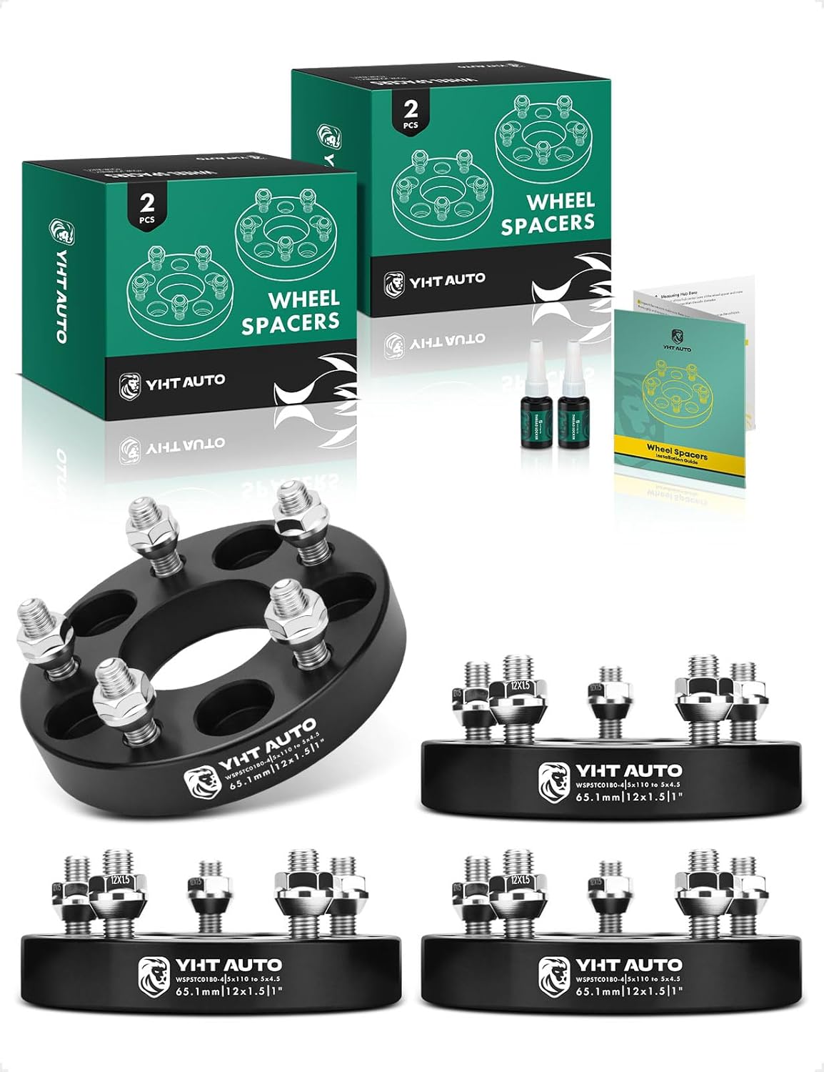 YHTAUTO 5x110mm to 5x4.5Inch Wheel Adapters 1 inch Fit Cadillac, Chevy, Pontiac, Saturn, Saab Models, Malibu Cobalt G6 HHR Catera Wheel, 5 Lug w/ M12x1.5 & 12.9 Studs, 65.1mm Center Bore 4PCS