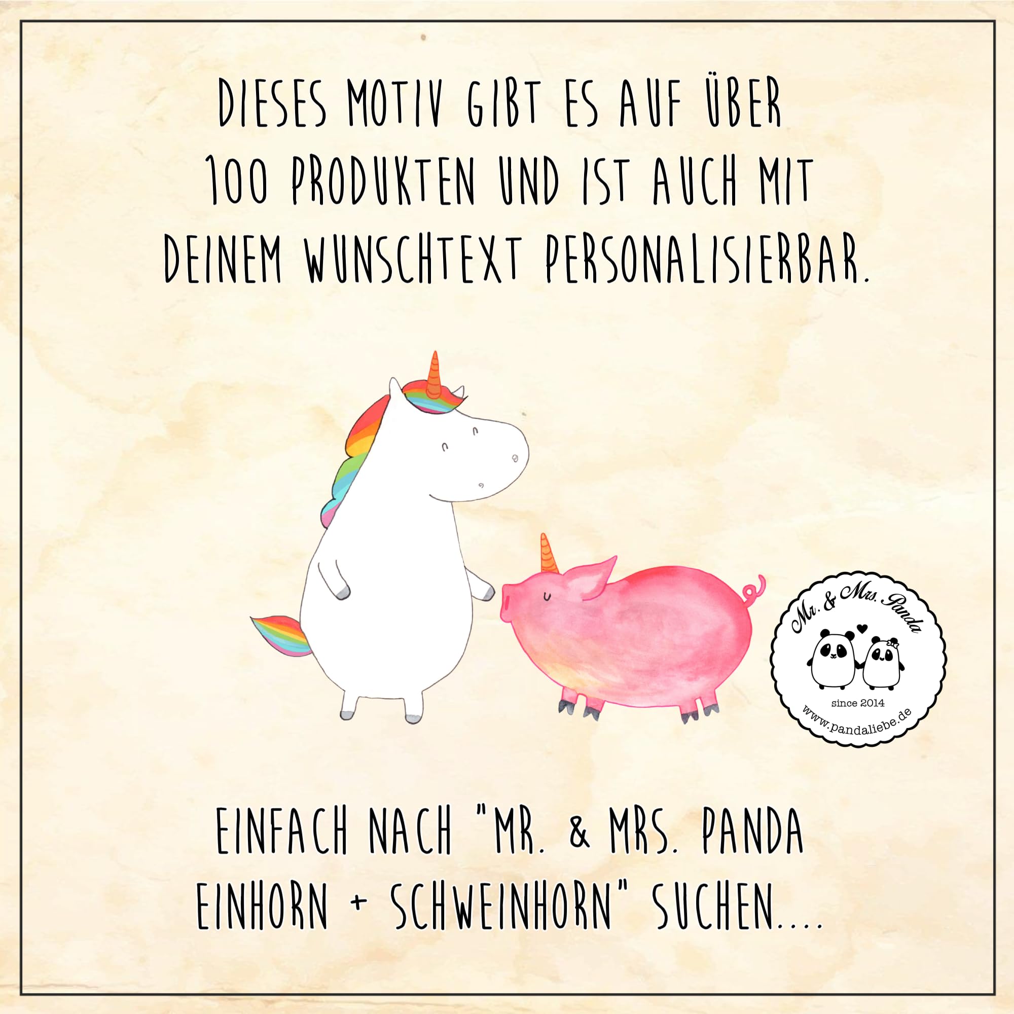 Mr. & Mrs. Panda Fußmatte personalisierbar Einhorn Schwein 40 x 60 cm - Personalisierte Geschenke, Fussmatte personalisiert, Einhörner, Unicorn, Schweinchen, mit Namen, Freundin