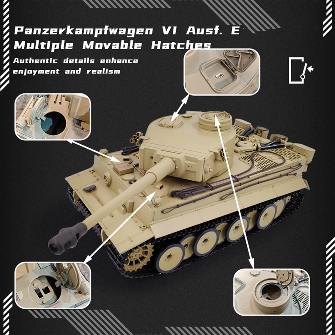 Scala 1/16 2,4 G Full proporzional Tedesco Tiger L RC con scheda di controllo 7,0, lancio a pellet (RTR/versione migliorata/motivo mimetico a righe sottili con corsa telescopica)