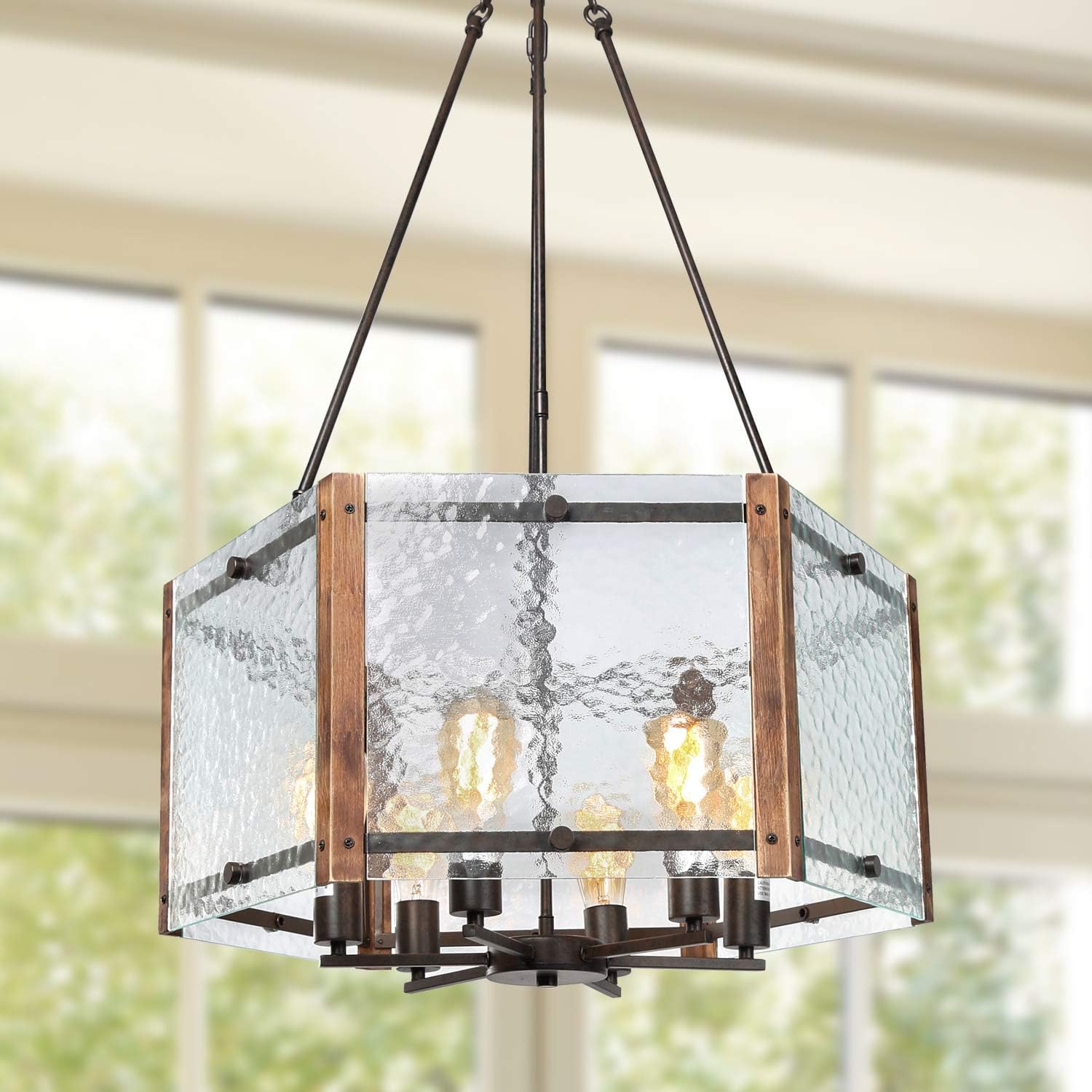 LALUZ Farmhouse Light Fixture, 6Light Rustic Pendant Lighting for