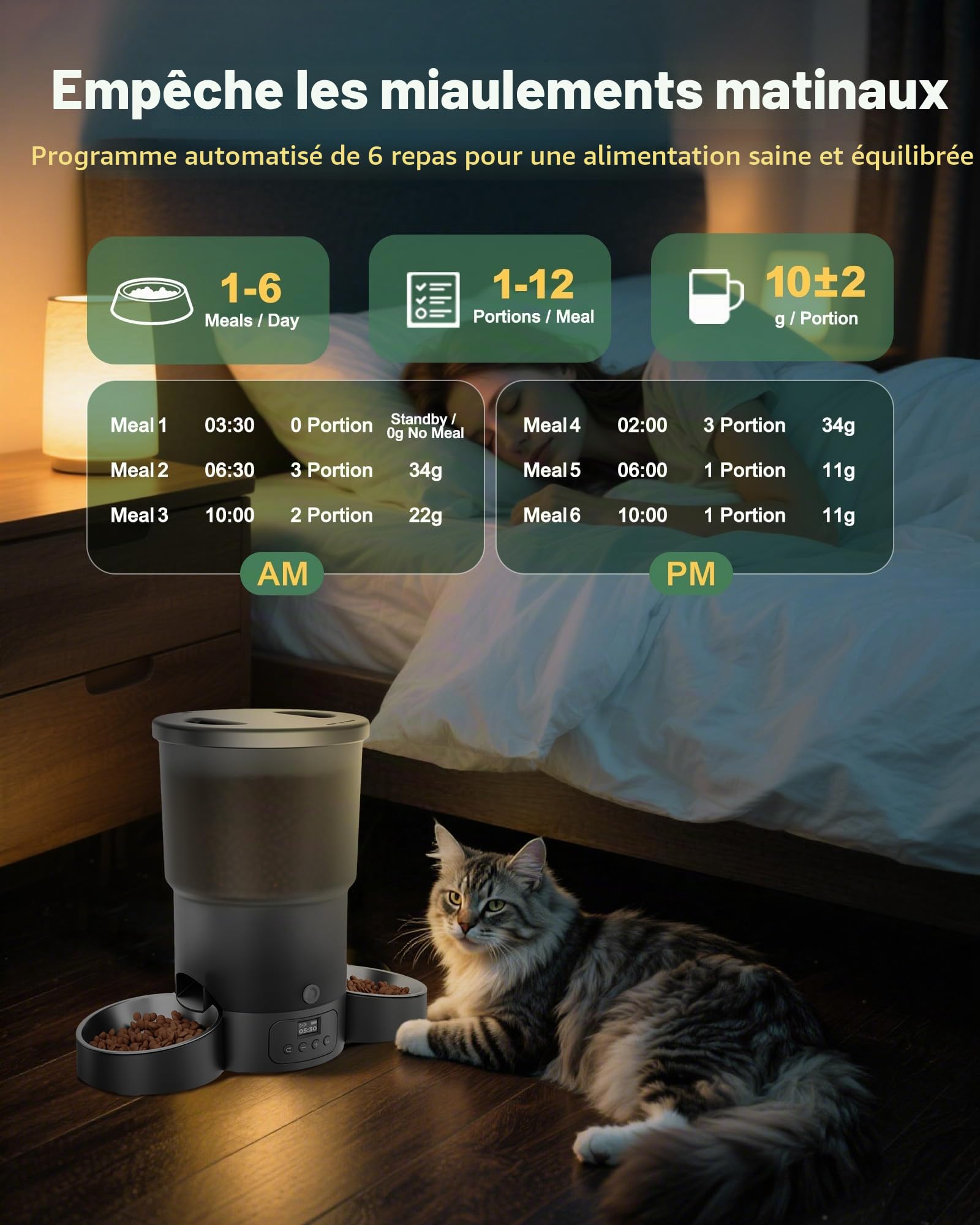 Gimars 5L Distributeur Croquettes Chat Automatique 2 Bols, Minuterie Programmable Gamelle Chat Automatique 1-6 Repas par Jour, Un Bouton Fonctionnement Facile pour Chien avec Enregistreur Vocal 10S