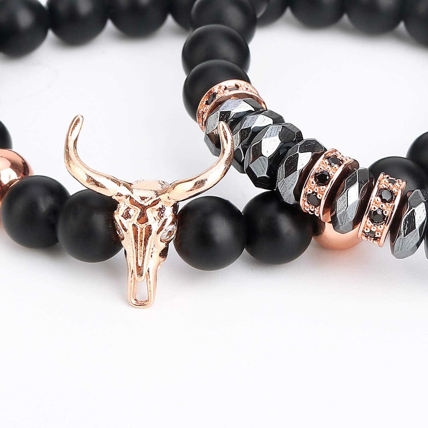 ASHMITA Bead Bracelets for Men Charm Black Bull Matte Onyx Stone Bangle - Image 4