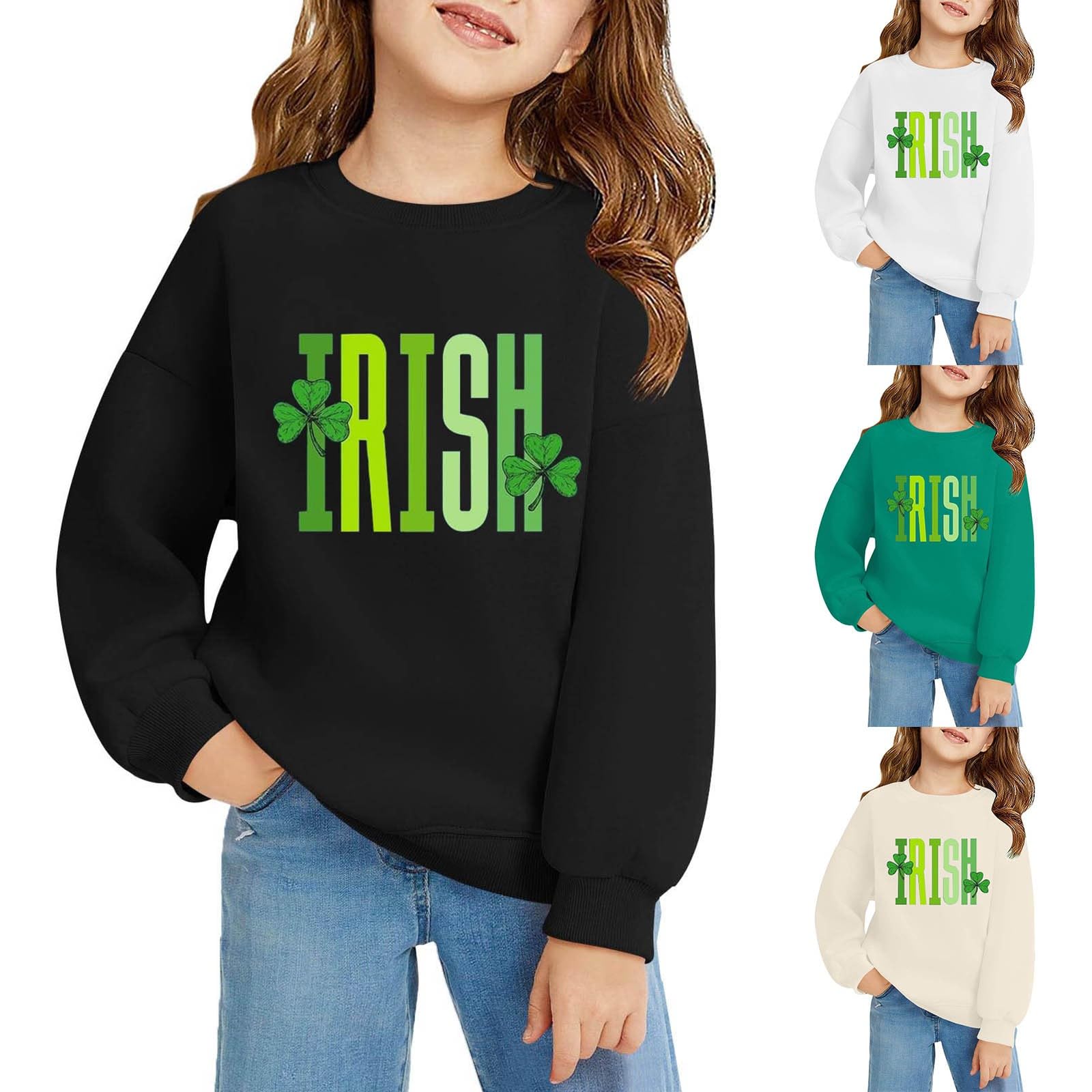 St Patrick's Day Kids Boys Girls Sweatshirt Pullover Shirts Crewneck Long Sleeve Sweater Tops (Beige, 3-4 Years)