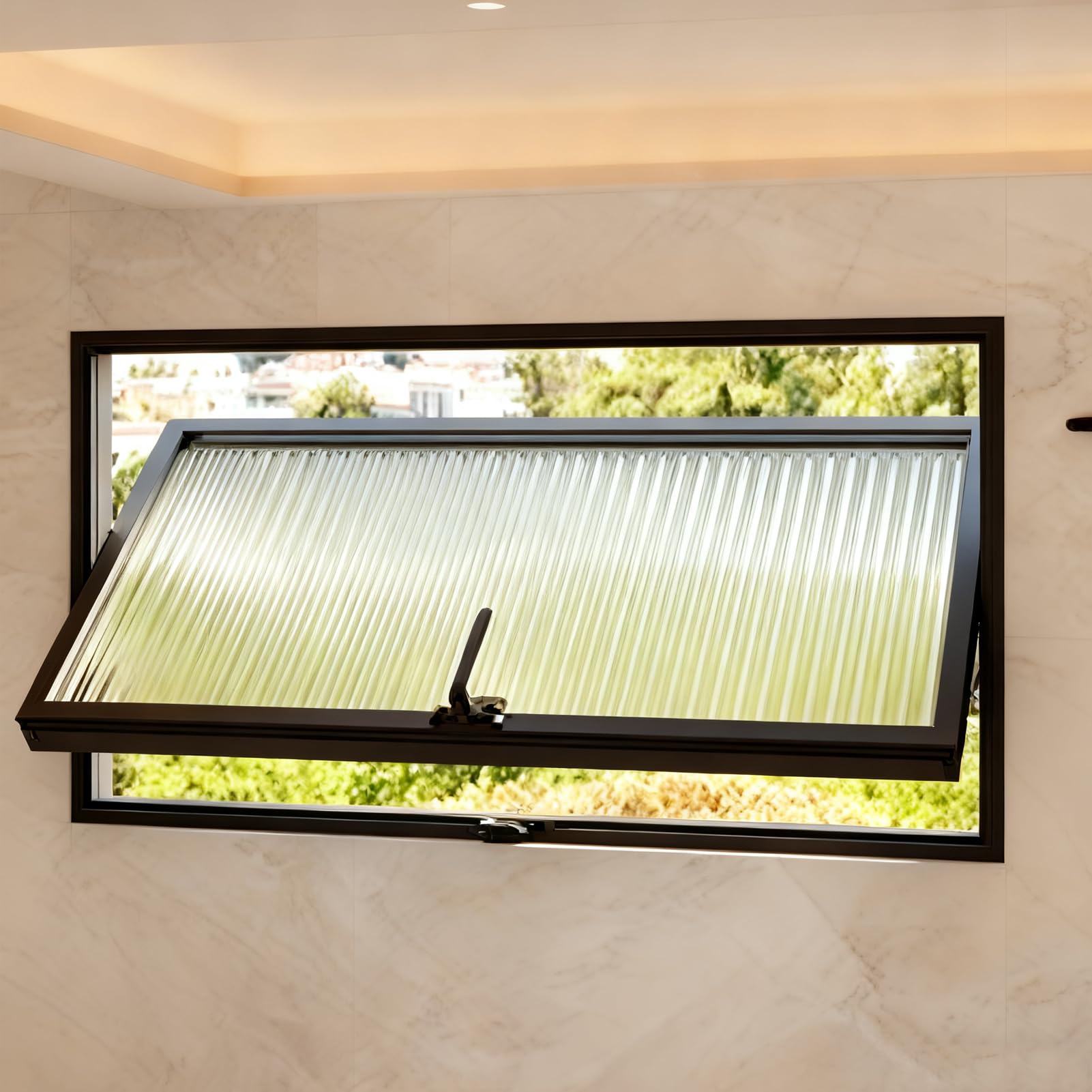 Photo 1 of 24"x18" Flush Mount Basement Window, 360° Rotatable Sliding Windows with Tempered Glass, Rectangle Embedded Hopper Windows with Black Frame, for Bathroom Kitchen House