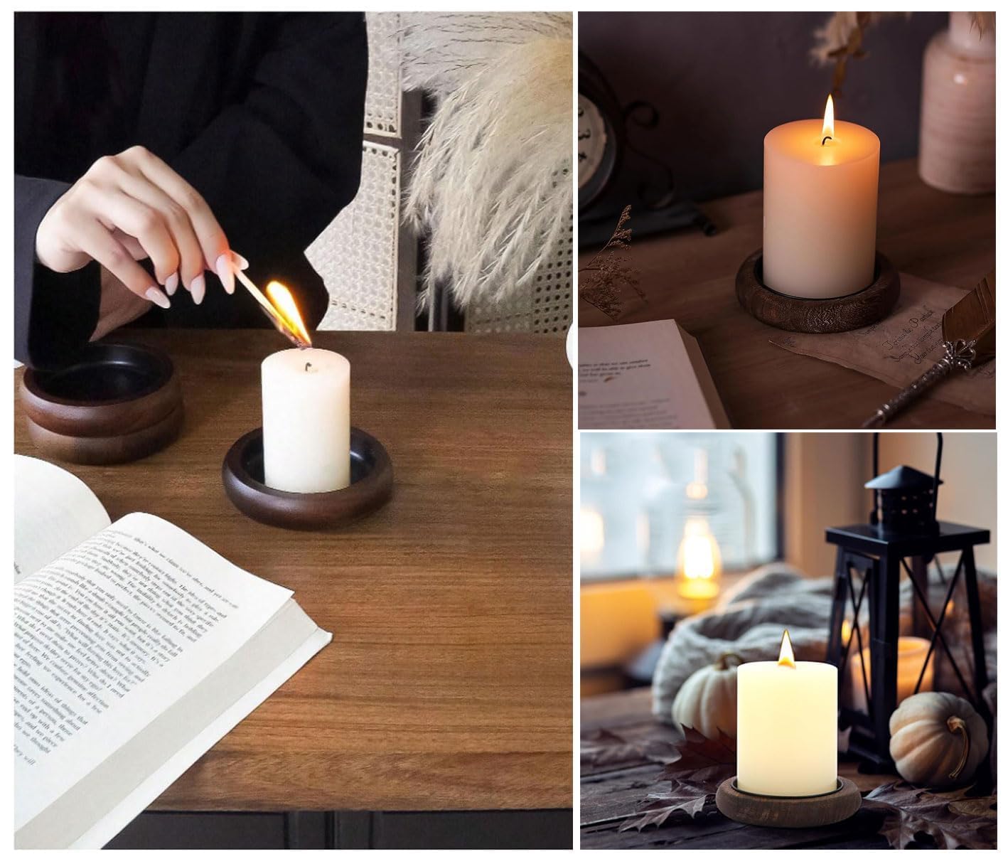 Piatti Portacandele In Legno - Set Di 2, Diametro 8.8 Cm - Foto 4