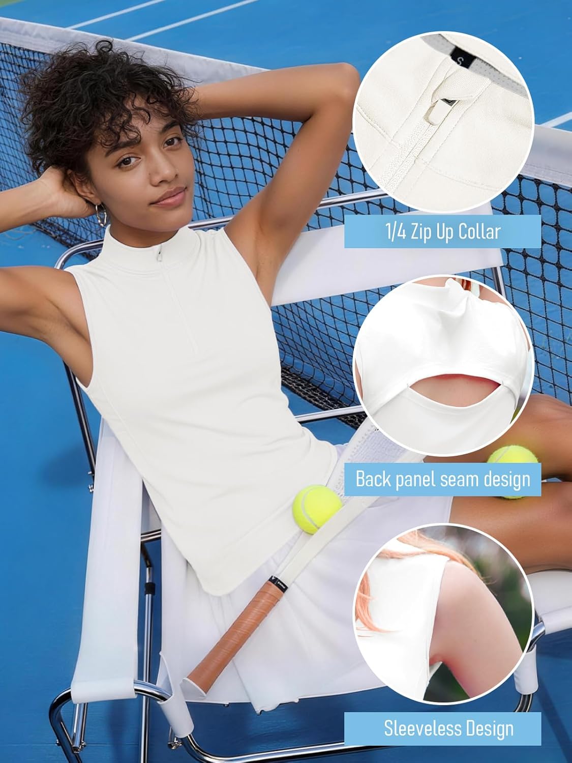 Outfeel Women's Sleeveless Tennis Pickleball Golf Polo Shirt with 1/4 Zip, Quick Dry UPF50+ Breathable Mesh Back Sport Shirt