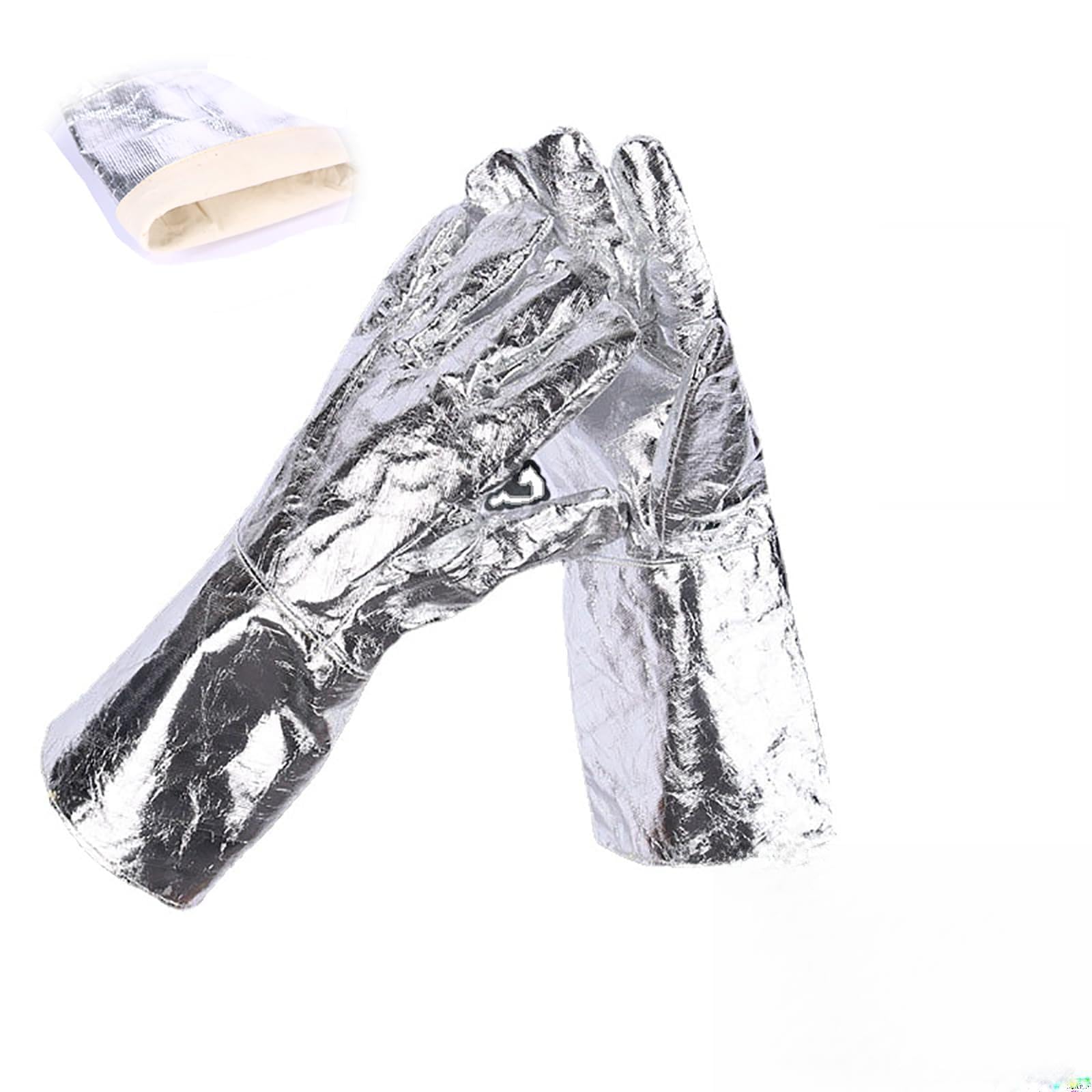 2 pares de guantes aluminizados de alta temperatura, resistentes a temperaturas de 500 ℃, resistentes al calor, para soldar, de seguridad, para acería, fundición, chimeneas, barbacoas y jardinería