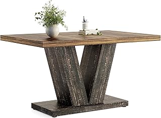 LITTLE TREE 47 Inches Dining Table for 4, Modern Dining Room Tables, Rectangle Kitchen Table with V-Shaped Pedestal, Wooden Dinner Table for Dining Room, Living Room (Rustic Brown & Carbon Black)