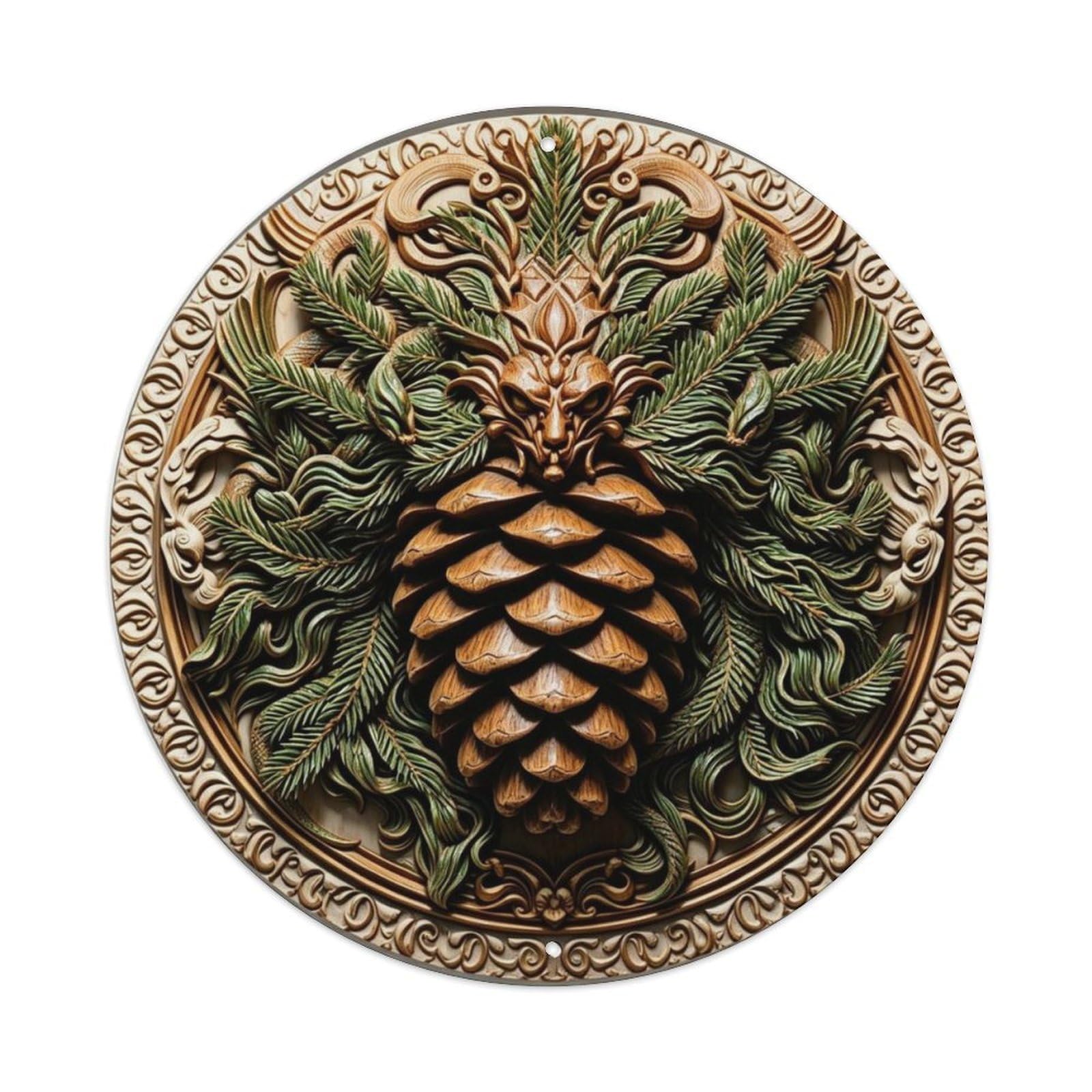 Large Pinecone with Evergreen Needles 3D Rustic Cabin Metal Tin Sign Plaque