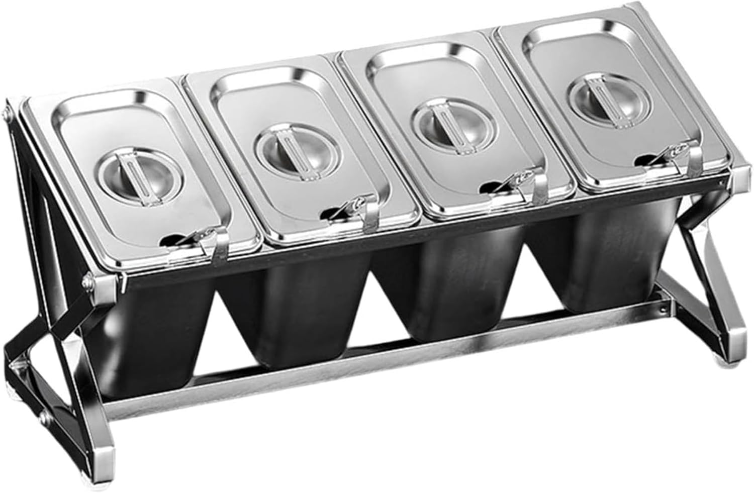 Pizza Topping Station with Lid and Spoon, Extendable Stainless Steel Condiment Station, Anti-Slip Feet, Triangular Design for Restaurant Buffet Kitchen