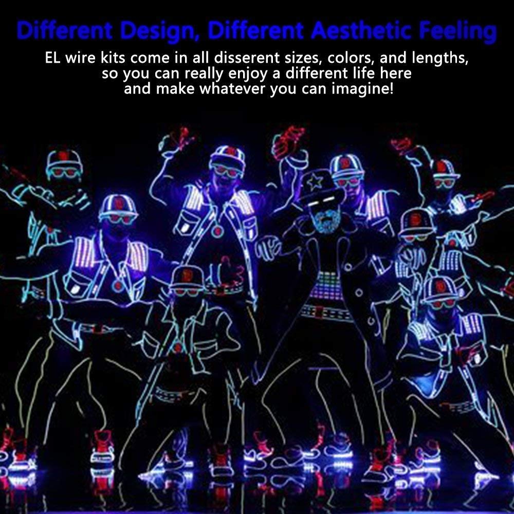 Alambre electroluminiscente (EL Wire) Splitter Kit,2set 5x1M Resplandeciente efecto estroboscópico luz paquete de baterías para fiestas Neon Lights,decoración de Halloween Navidad