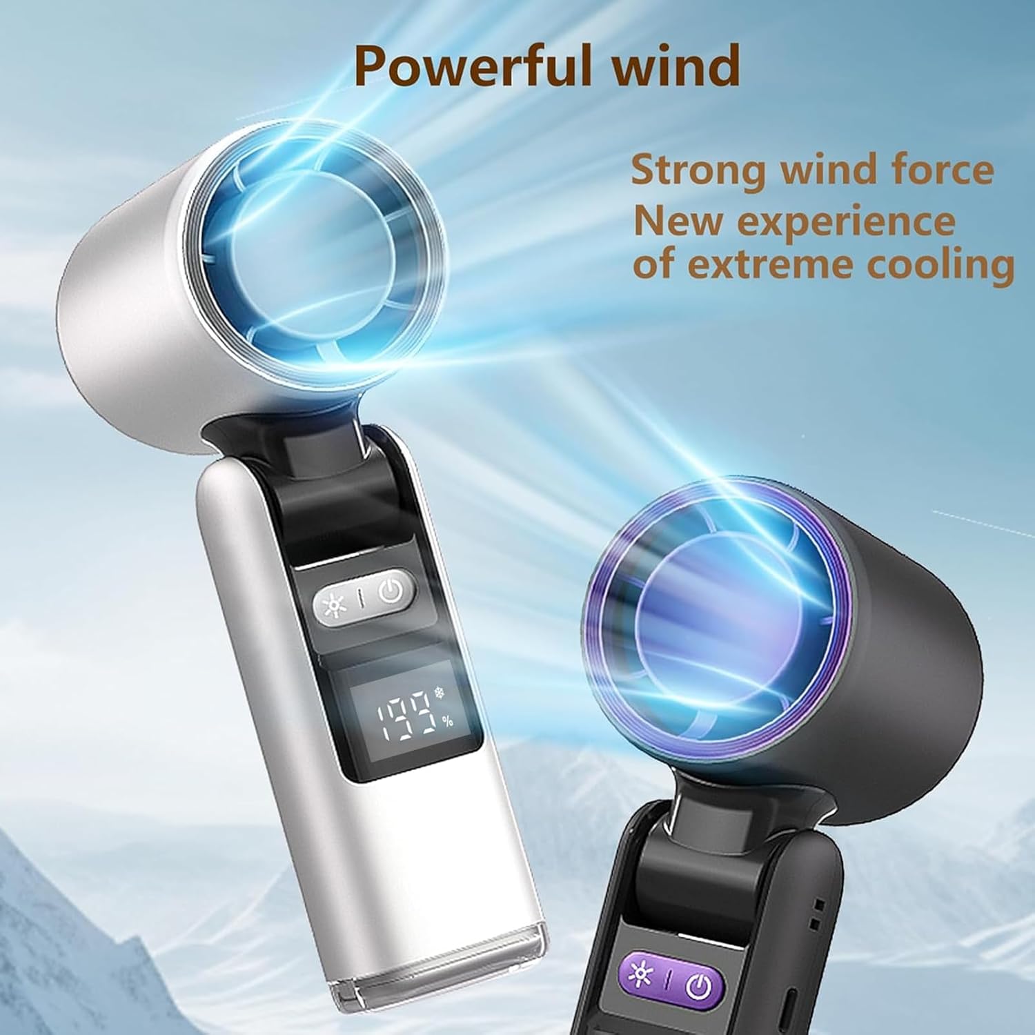 Foldable Cordless Fan Dust Blower Handheld Engine Fan 199 Speed for Women Men Computer Cleaning Outdoor Office (grey)