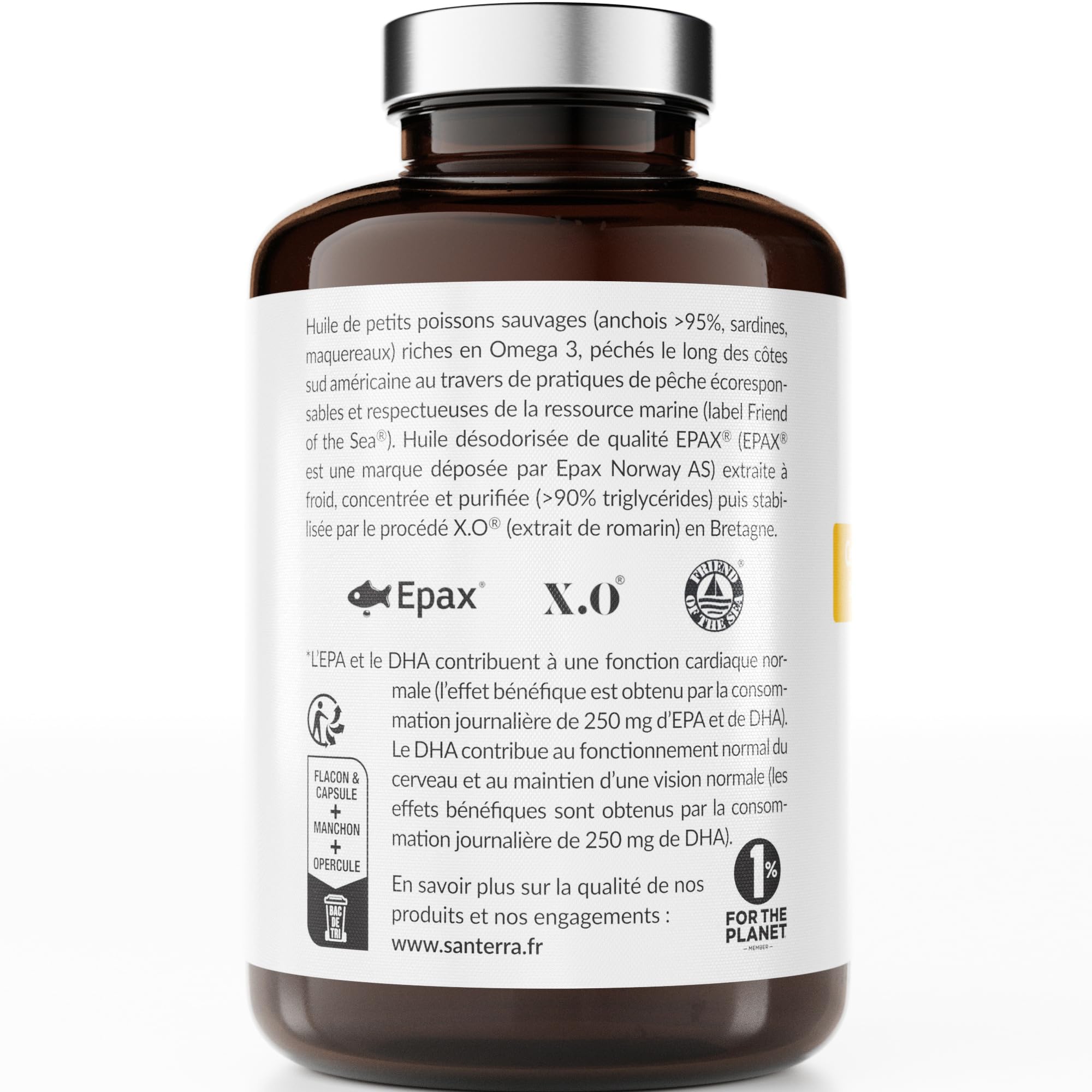 Omega 3 Santerra - 200 Capsules de 500 mg d’Huile de Poisson, EPA DHA