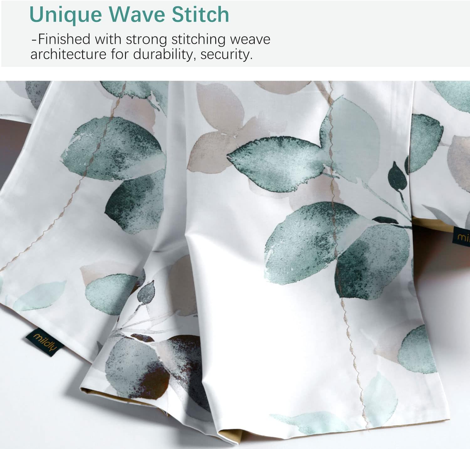 MILDLY 100% Long-Staple Cotton Pillow Shams -Gradient Teal Leaves Pattern Envelope Pillowcases King Size 20"x36" 2pcs
