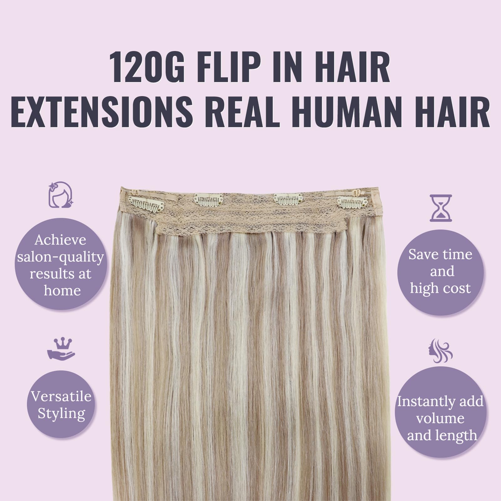 Fshine Lunghi Extension Filo Invisibile Capelli 20 Pollici Veri Lisci Capelli Umani Extension Highlight Biondo Cenere Con Biondo Candido Extension Capelli Remy Filo 127G Hair Extensions Wire #18P613