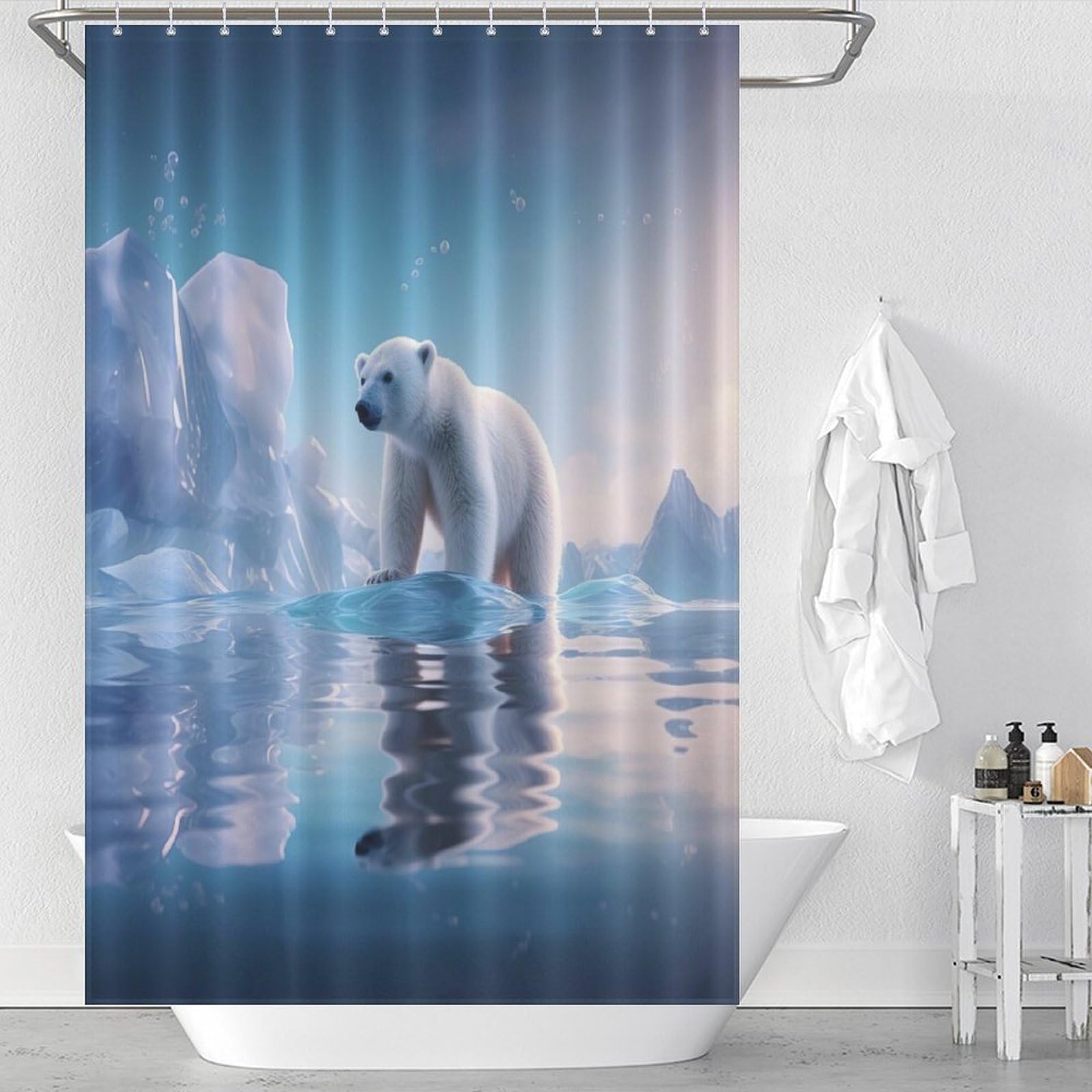 Rideau de douche anti-moisissure imperméable en polyester lavable motif ours polaire