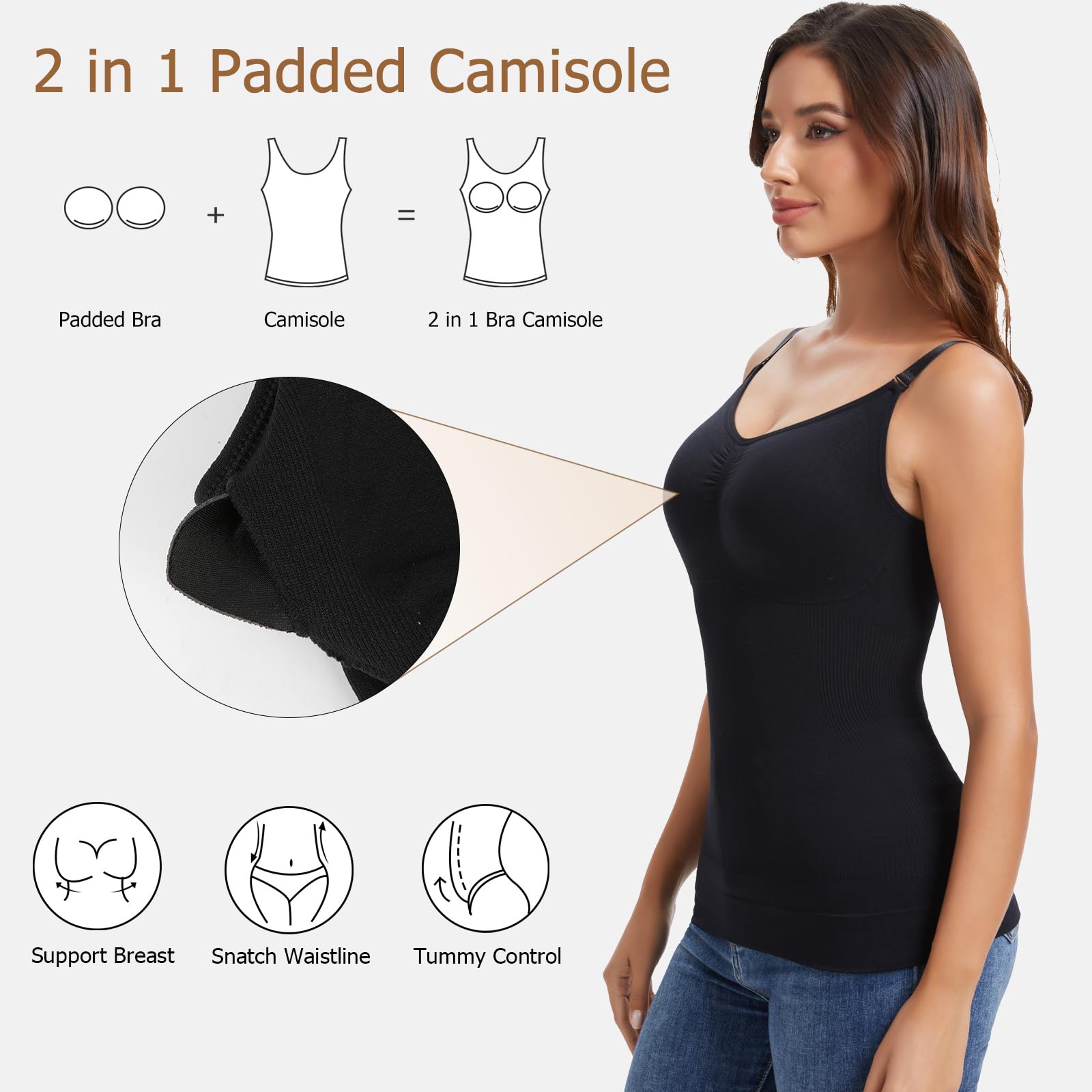 Joyshaper Damen BH Unterhemden Shapewear Bauchweg Unterhemd Figurformende Trägertop Gepolstert Kompression Tank Top Nahtlos Body Shaper