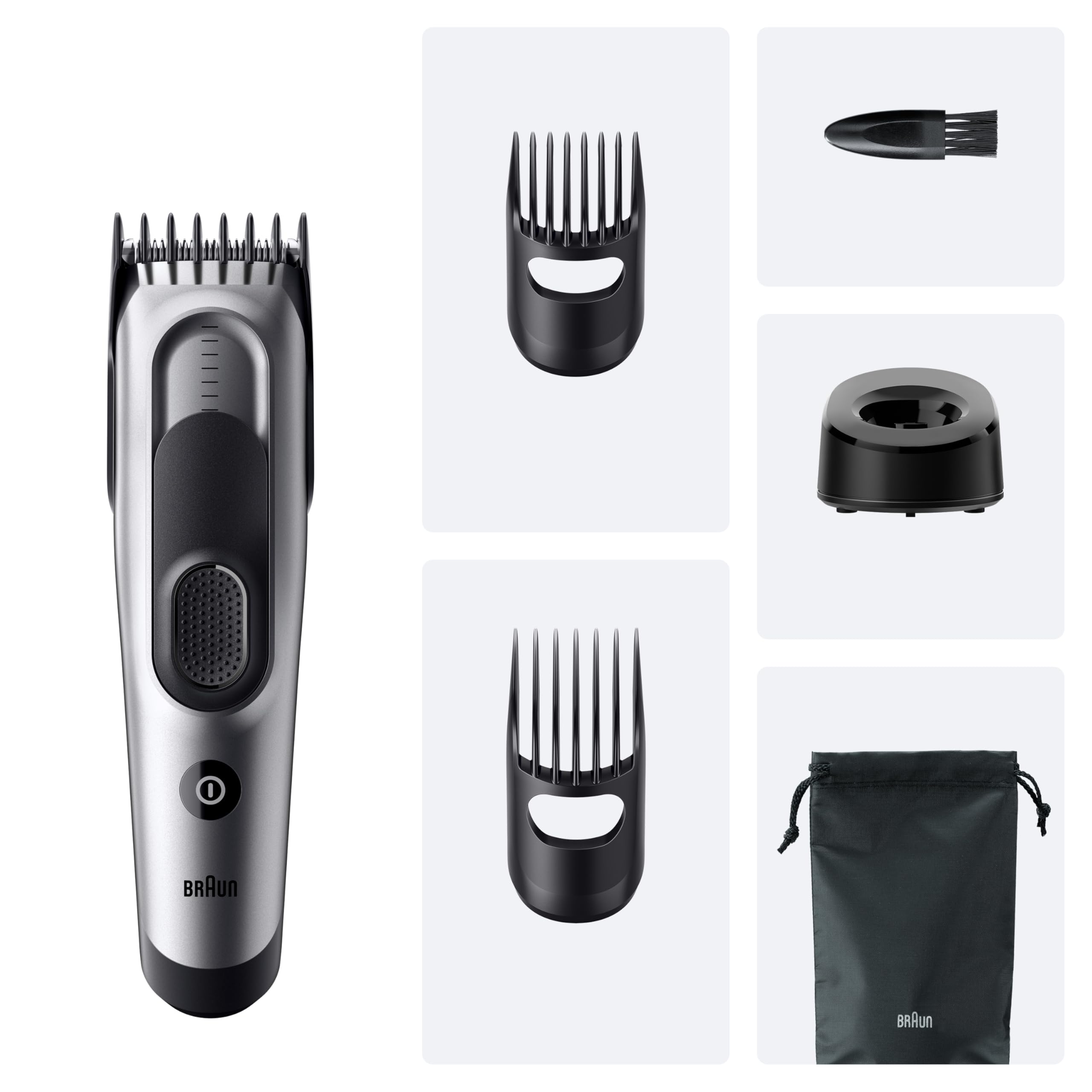 Braun Haarschneider Series 7, Kabelloser Haarschneidemaschine Herren, HC7590, Grau - Haartrimmer mit 17 Längen, Trimmer mit 50 Min. Akku, Wasserdicht, Inkl. 5 Extras und Ultrascharfer Klingen