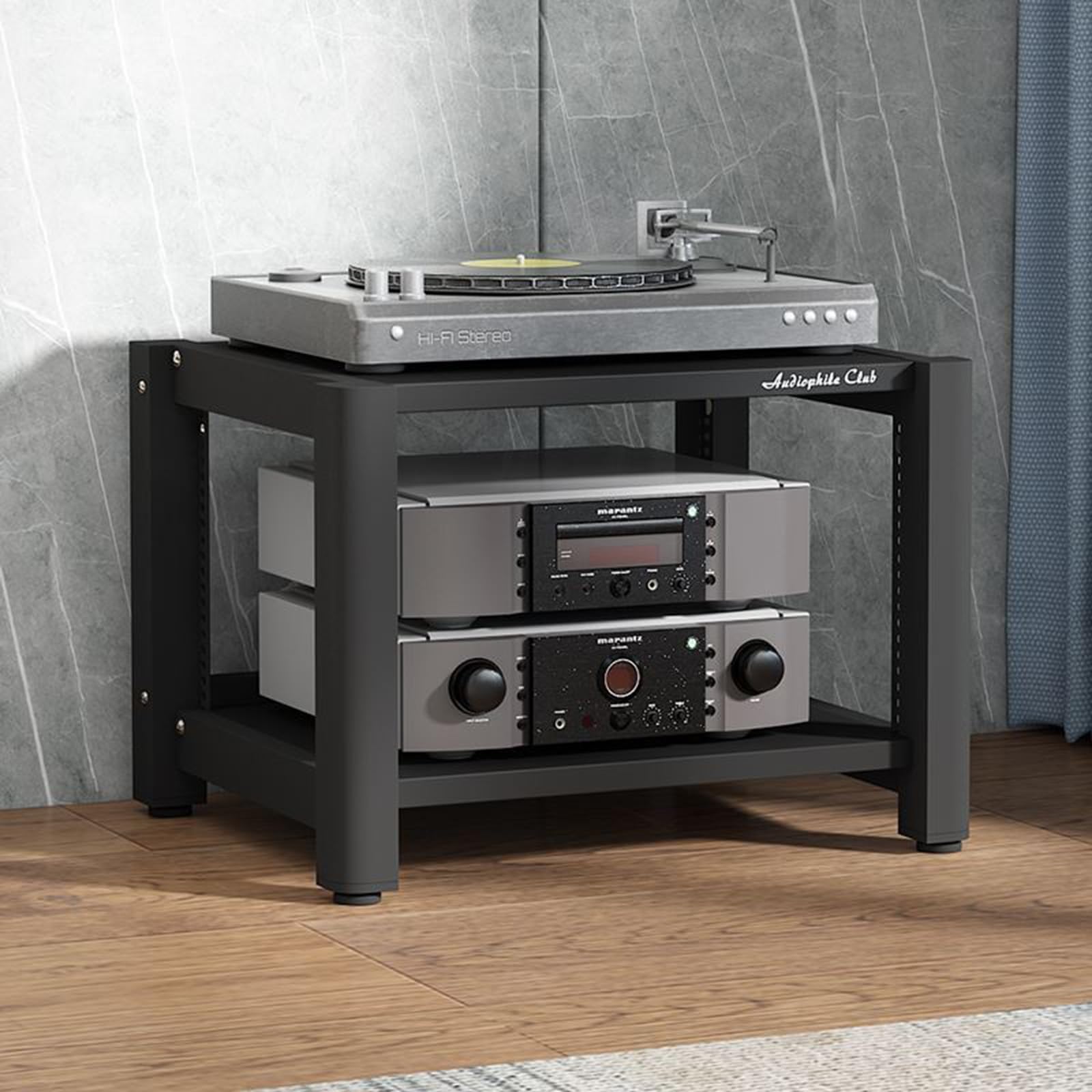 Supporto angolare a 4 ripiani per dischi in vinile e espositore per giradischi, console di gioco, accessori per console di gioco, mensola per intrattenimento (60 x 50 x 100 cm)