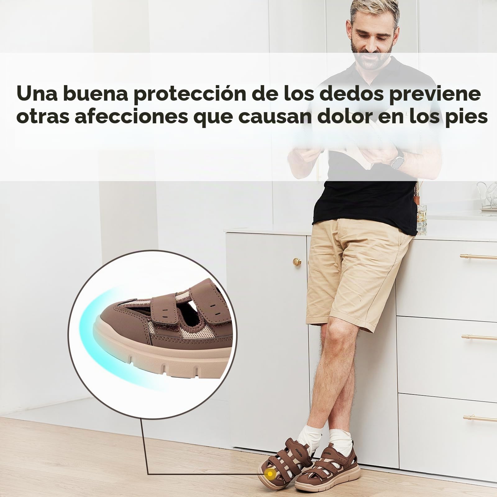 FitVille Sandalias Diabéticos Hombre Extra Anchas Sandalias Ortopédicas Cómodas para Ancianos Fascitis Pies Hinchados