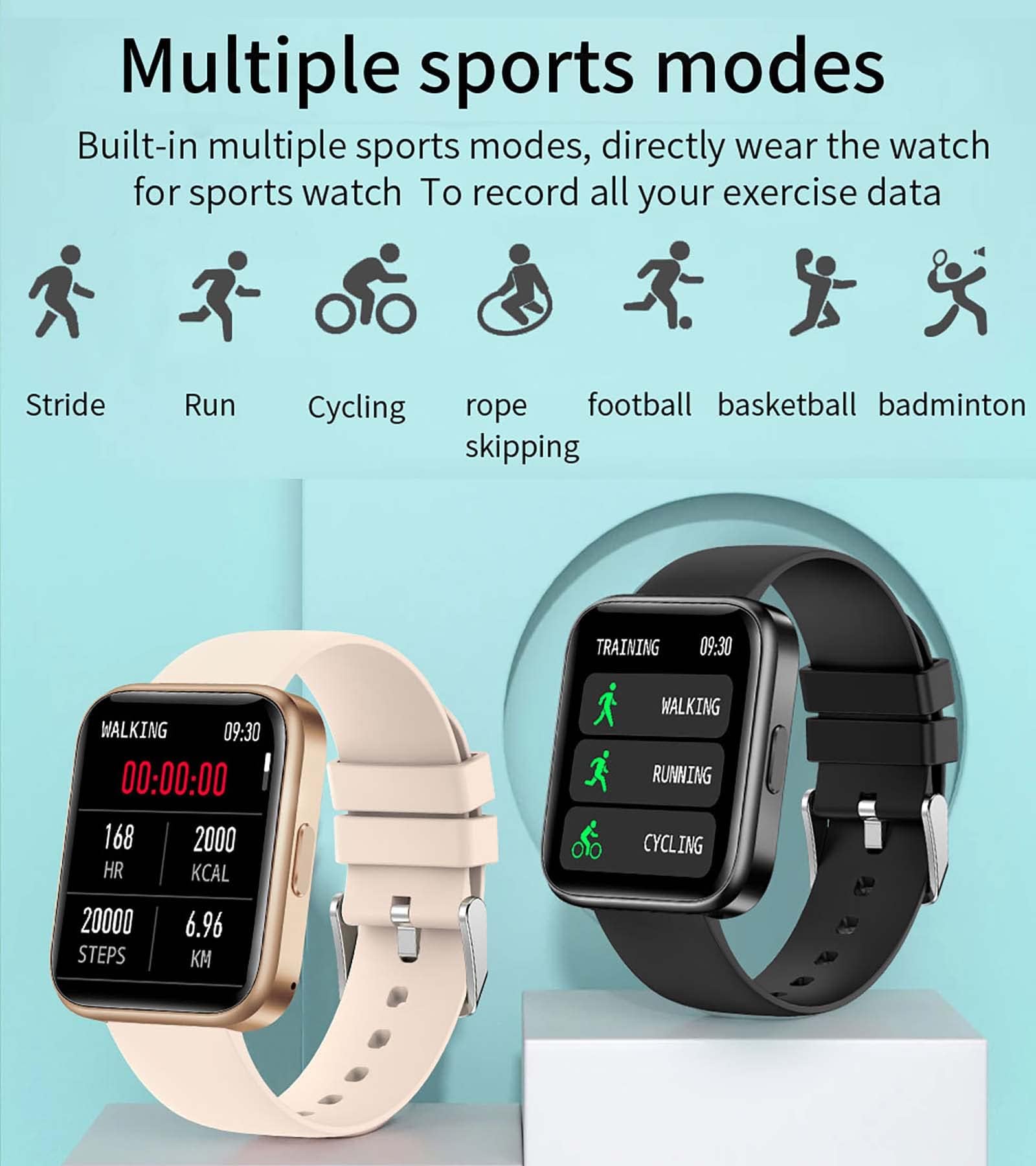 Smartwatch prowadzenie rozmów telefonicznych z głośnikiem, ekran dotykowy 1,7", bezpośrednie parowanie ze słuchawkami Bluetooth, bezprzewodowa, pamięć muzyczna, funkcja Whatsapp, ciśnienie krwi,