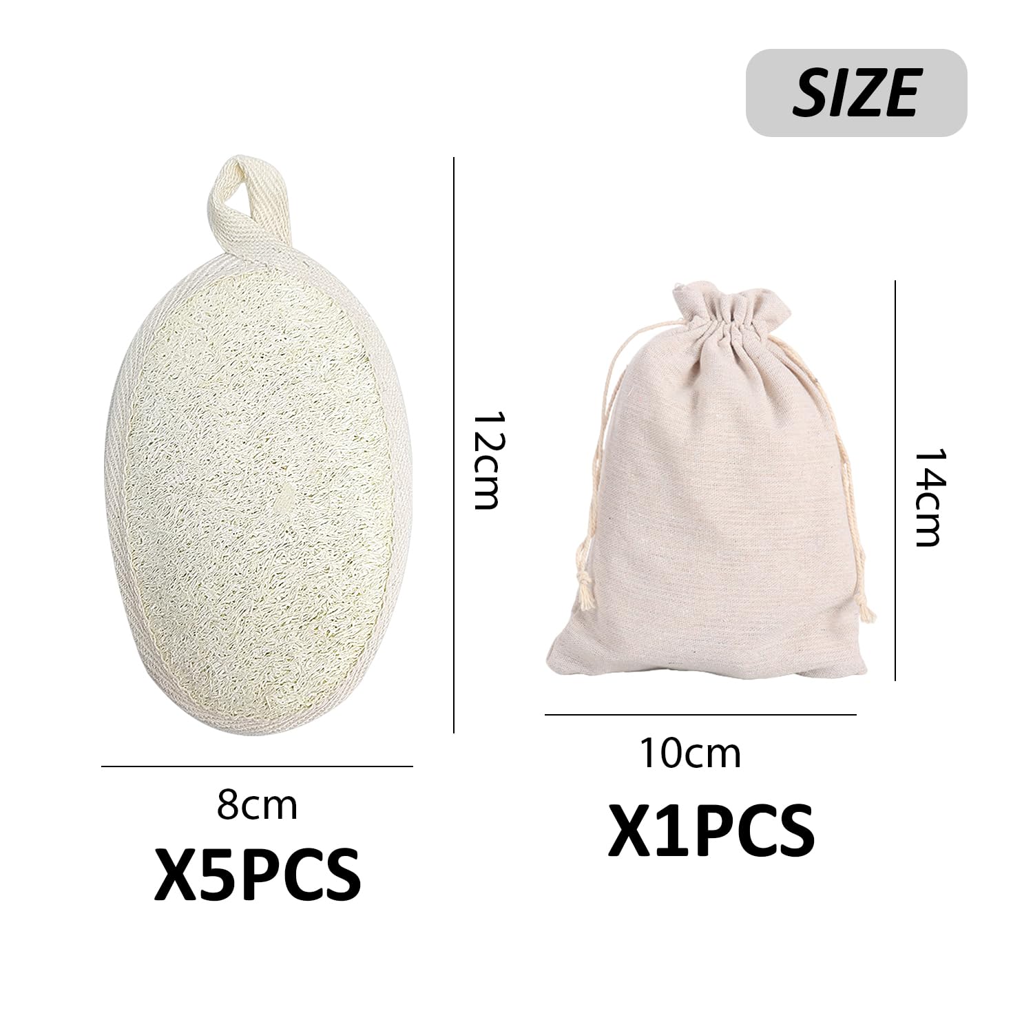 Lot de 5 serviettes de bain en luffa beige avec 1 sac de rangement pour le bain et le bain pour adultes