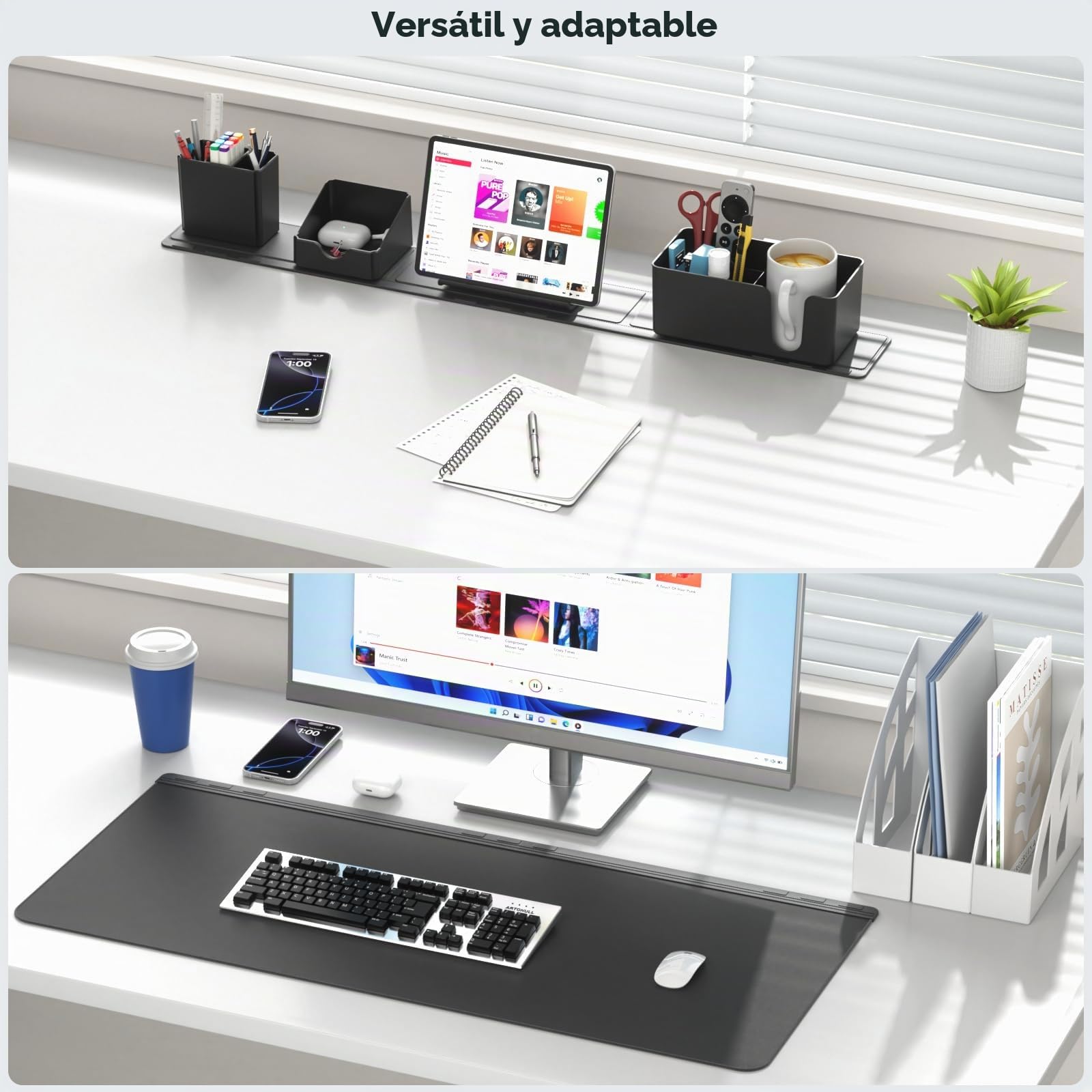 KDD Almohadilla Escritorio Grande con Set de Organizador Magnético, 5 en 1 Alfombrilla Ratón XXL & Mouse Pad Gaming con Teléfono/Portavasos/Portabolígrafos/Tarjetero DIY Oficina Hogar(80x34.5cm)