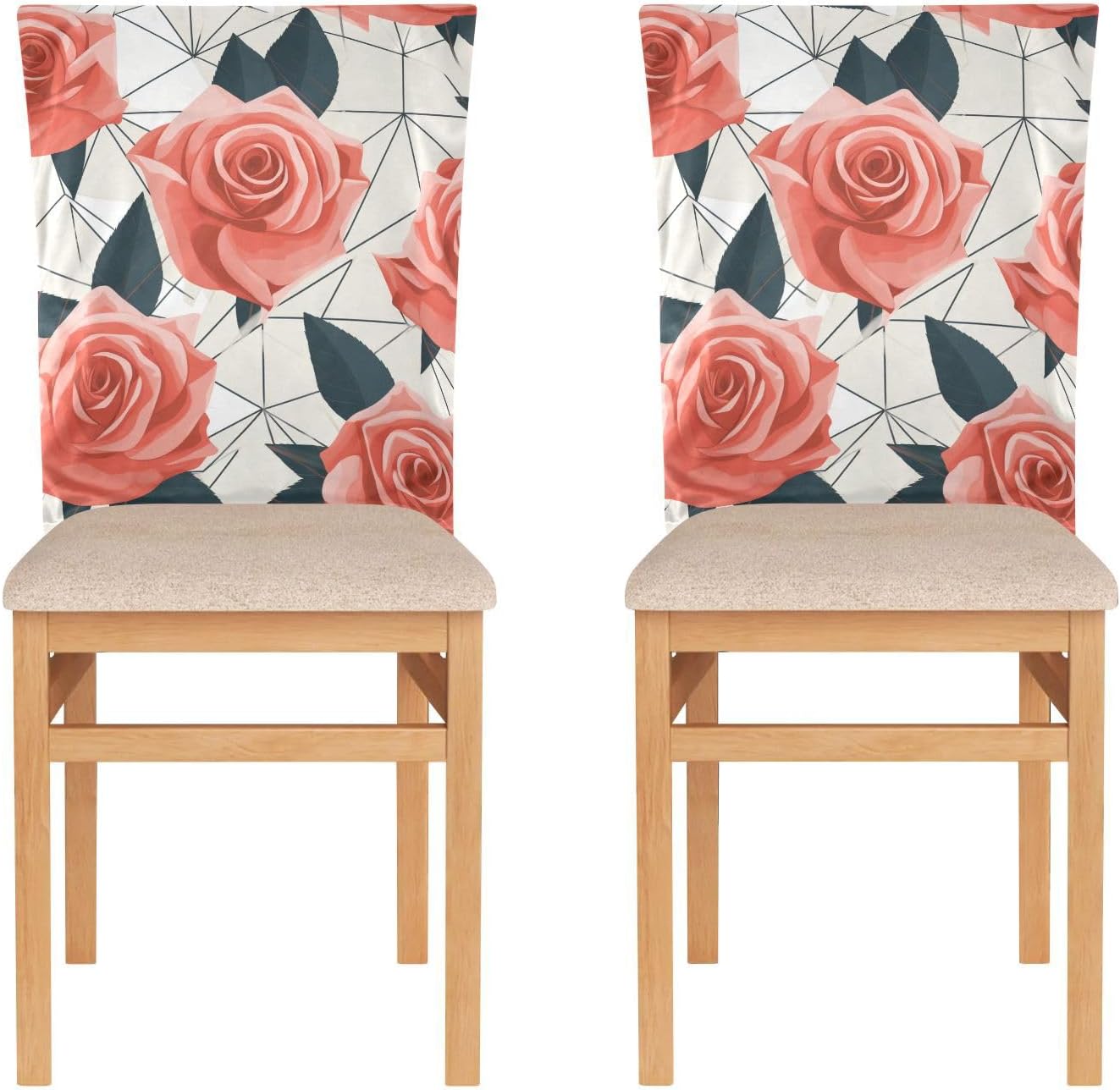 ALAZA Rose Geometric White Chair Back Cover Set of 6, Washable Reusable Removable Chair Slipcovers Decorative Chair Cover for Home Kitchen Wedding Party