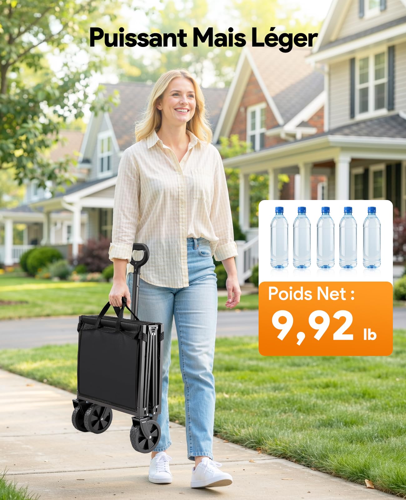 Chariots Pliables, Chariot Pliant de 330 Livres, Chariots Pliables Robustes avec roulettes, Chariot Utilitaire Portable pour Camping Courses Sport Jardin Shopping, Noir Clair