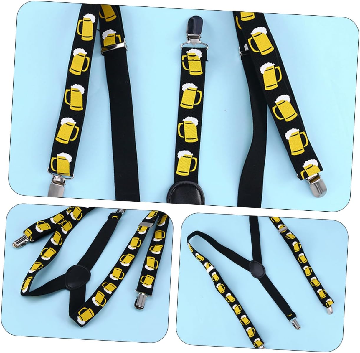 2pcs 2.5cm Wide Beer Print Suspenders Strap Black with Strong Clips Men’s Overalls Shoulder Girdle Party Accessories