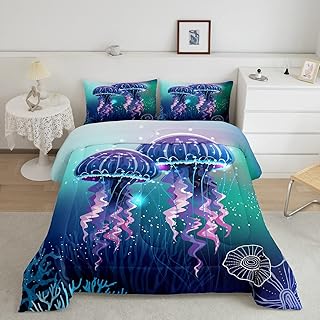 Erosebridal Jellyfish Quilt Nautical Sea Animal Bedding Set Blue Ocean Decor for Kids Child Boys Girls,Dreamy Sealife ComforterÂ Set Twin,Rustic Aesthetic Room Decor