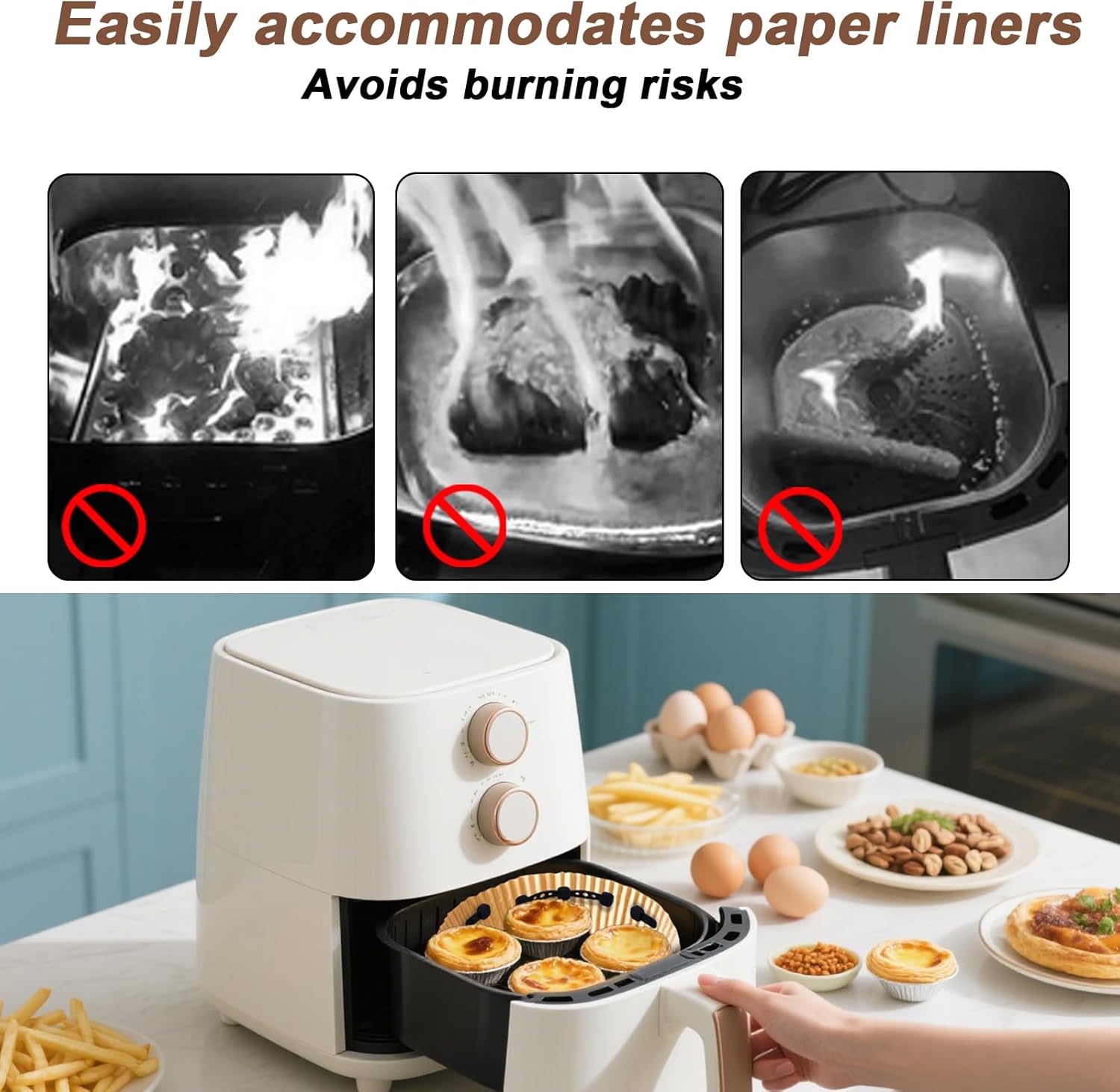 4 Sets Air Fryer Magnets for Parchment Paper Liners, Silicone Buckles Magnetic Clips Heat-Resistant Airfryer Holder Accessories for Iron Baskets Secure Hold Prevent Burning & Uneven Cooking (Black)